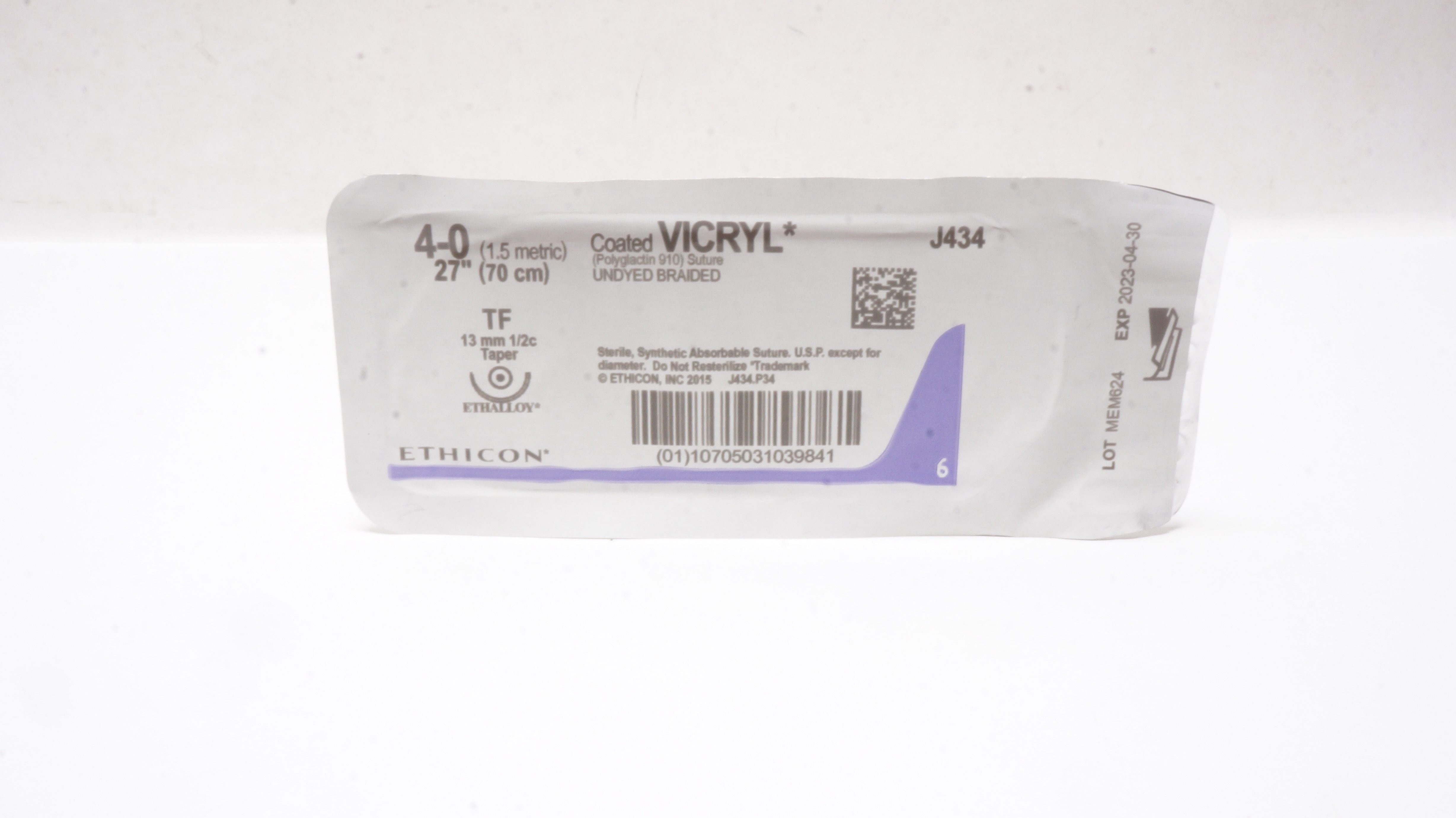 Ethicon J434 4-0 Coated VICRYL TF 13mm 1/2c Taper 27inch