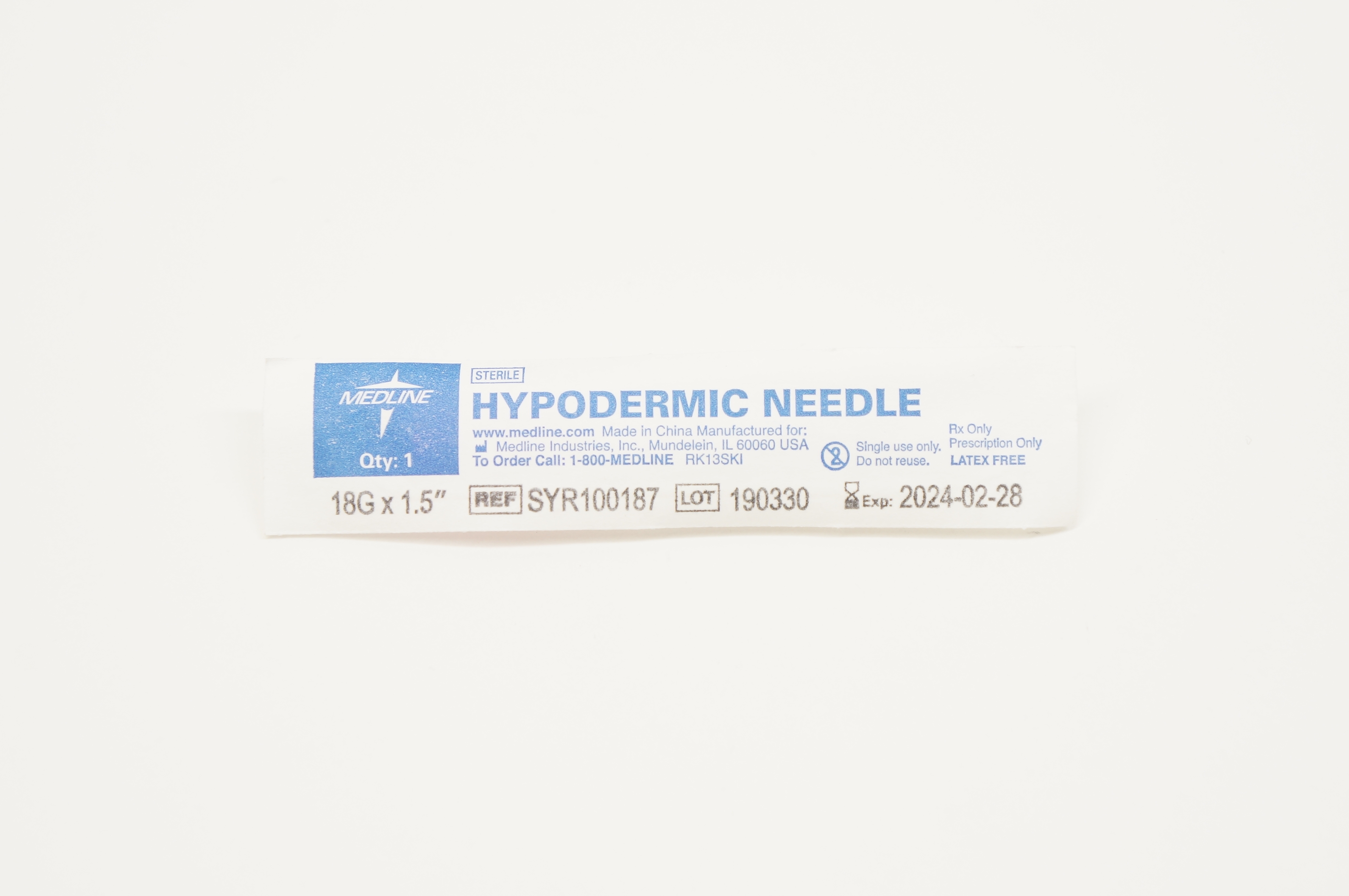 Medline SYR100187 Hypodermic Ndle 18G x 1.5inch