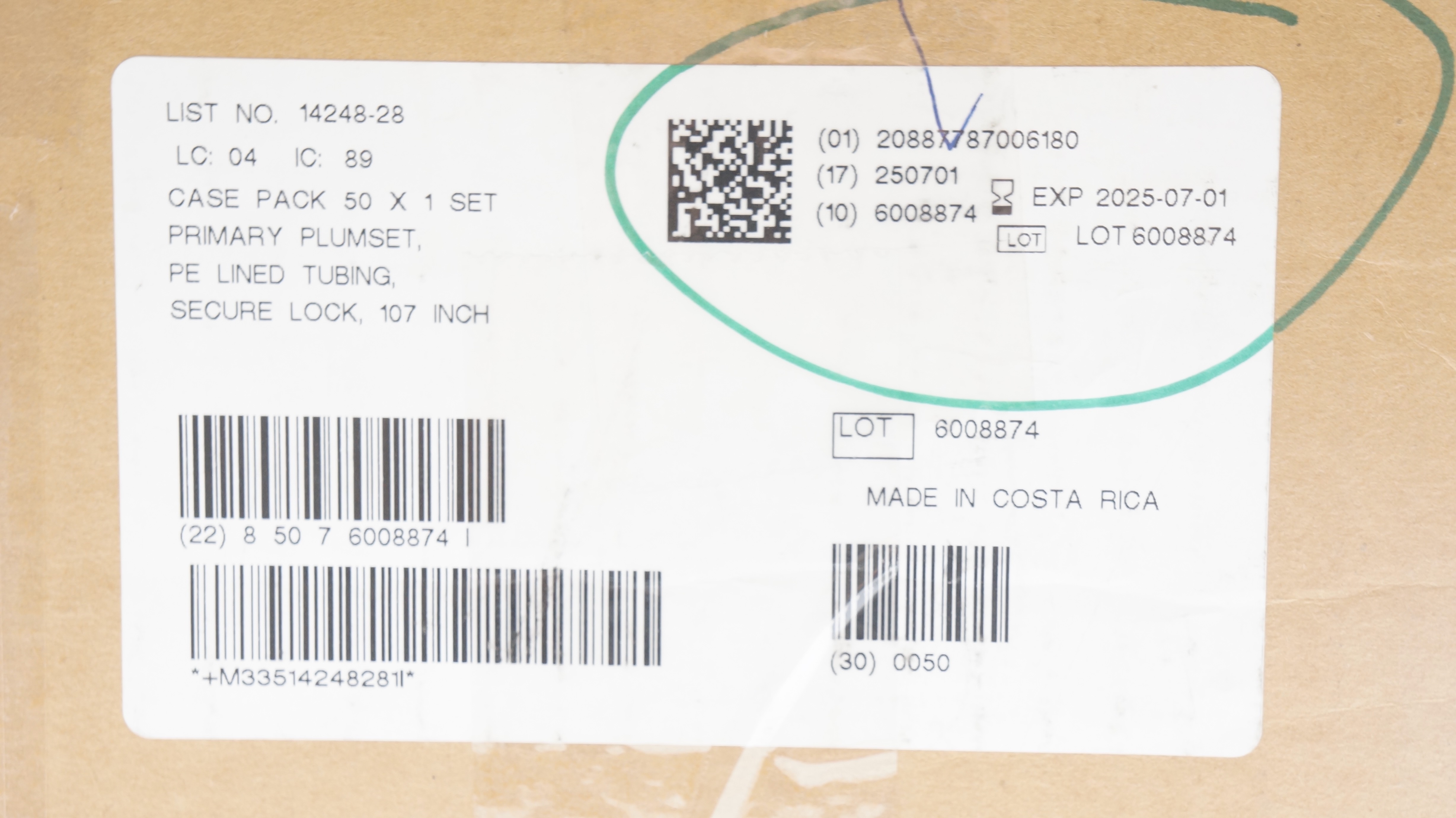 ICU Medical 14248-28 Primary Plum Set Polyethylene Tubing 107inch - Box of 50