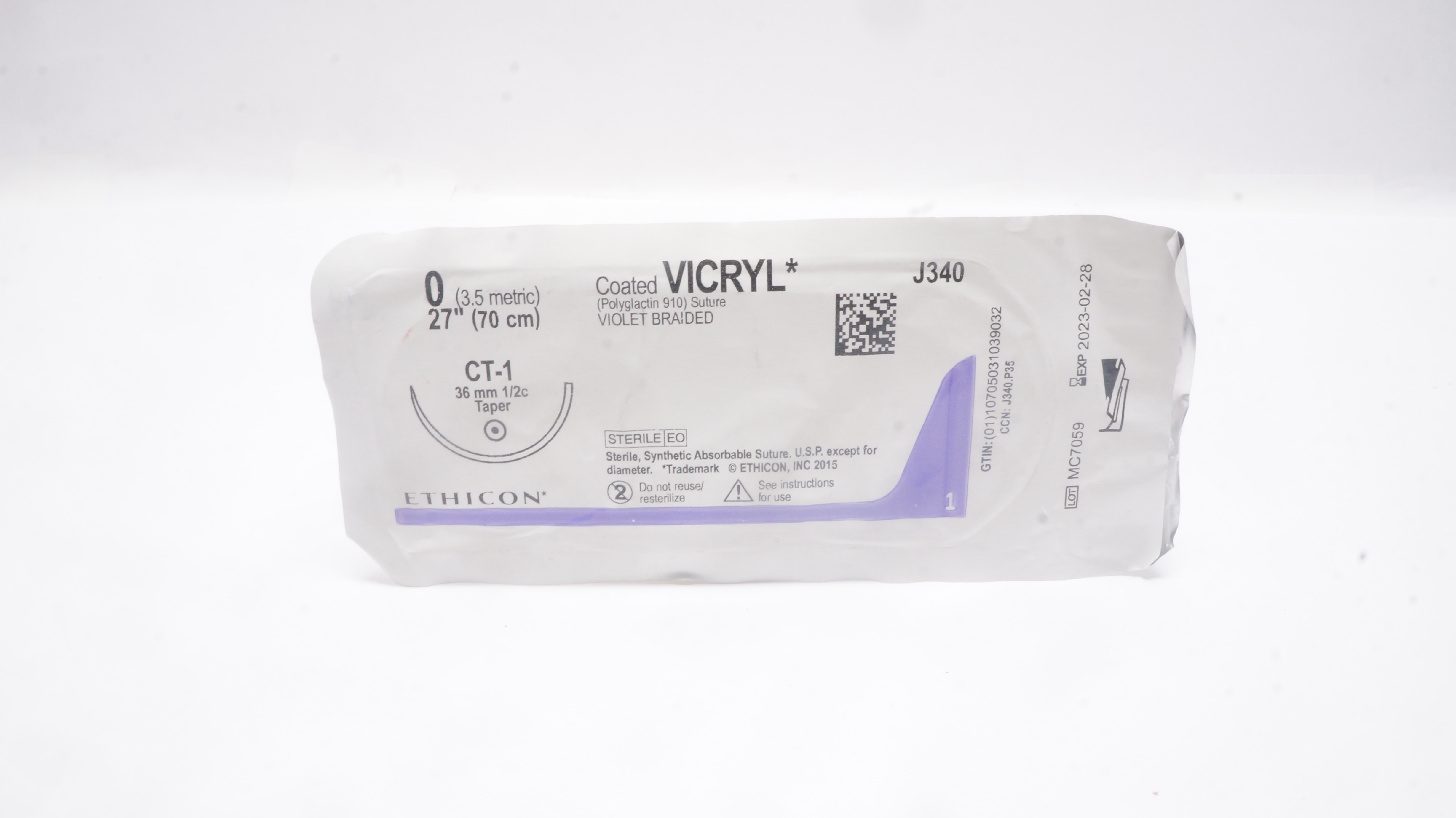 Ethicon J340 0 Coated VICRYL Stre, CT-1 36mm 1/2c Taper, 27inch (x)