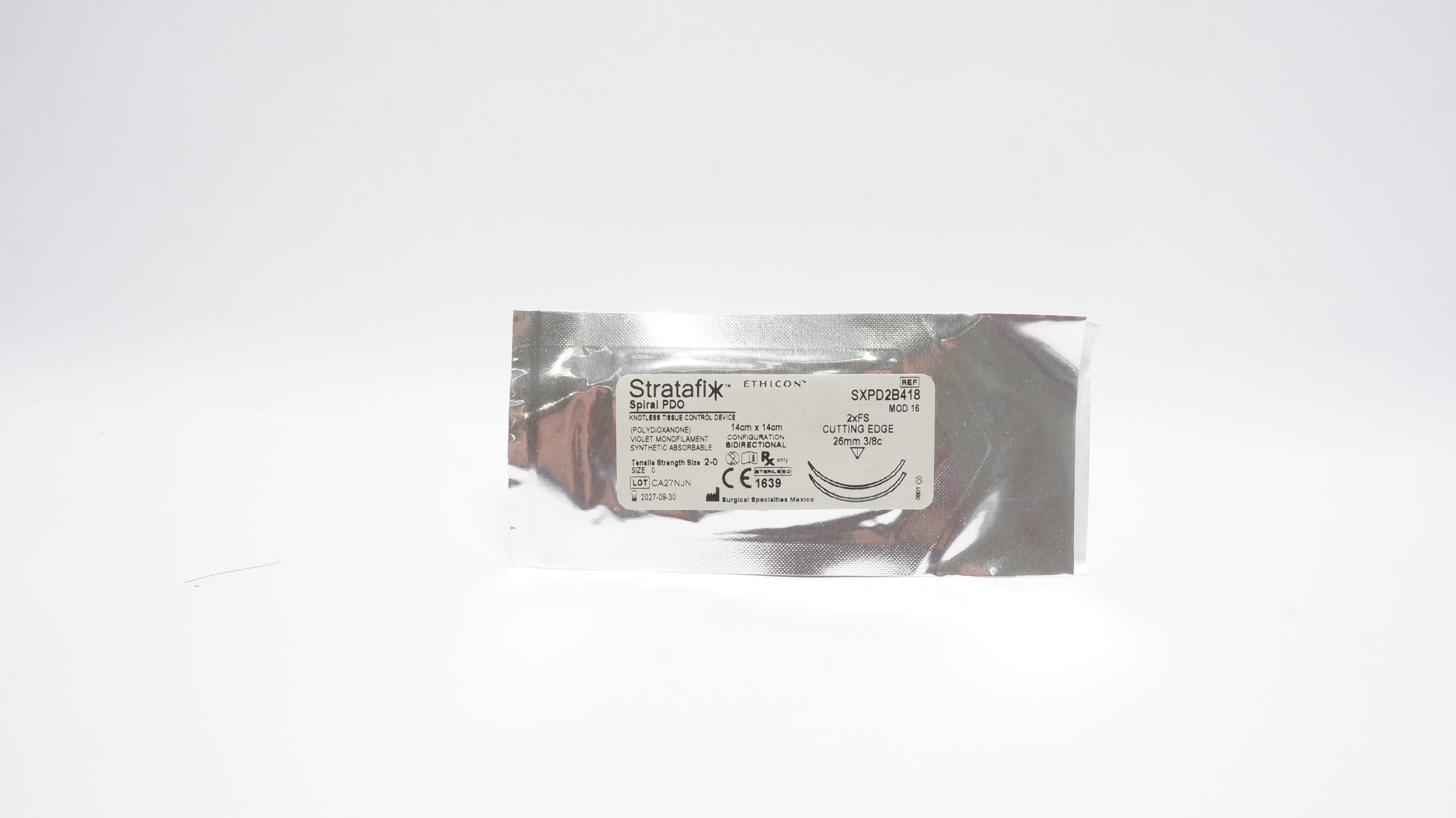 Ethicon SXPD2B418 2-0 Stratafix, 2xFS, Cutting Edge 26mm 3/8c, 14cm x 14cm