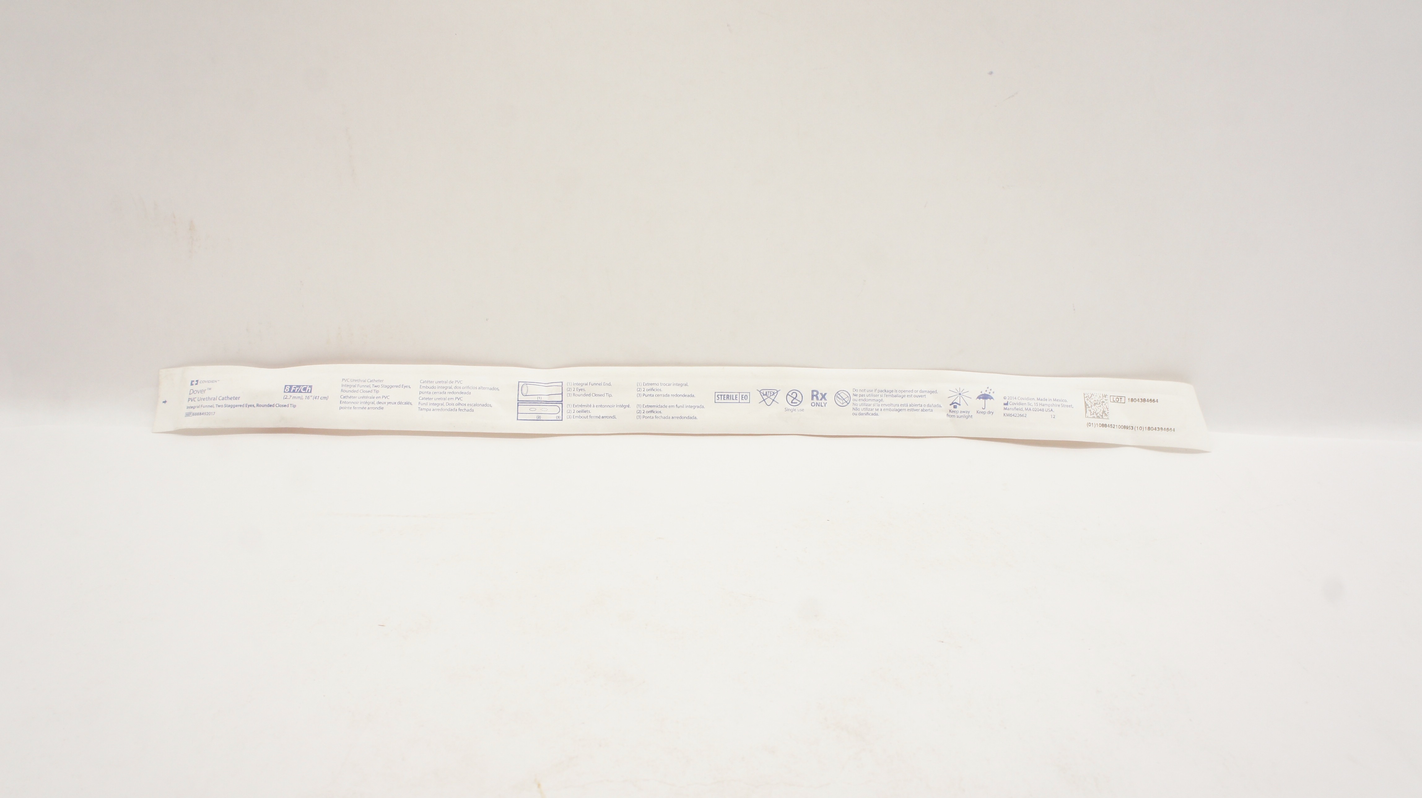 Covidien 8888492017 Dover PVC Urethral Cath. 8Fr/Ch x 16inch