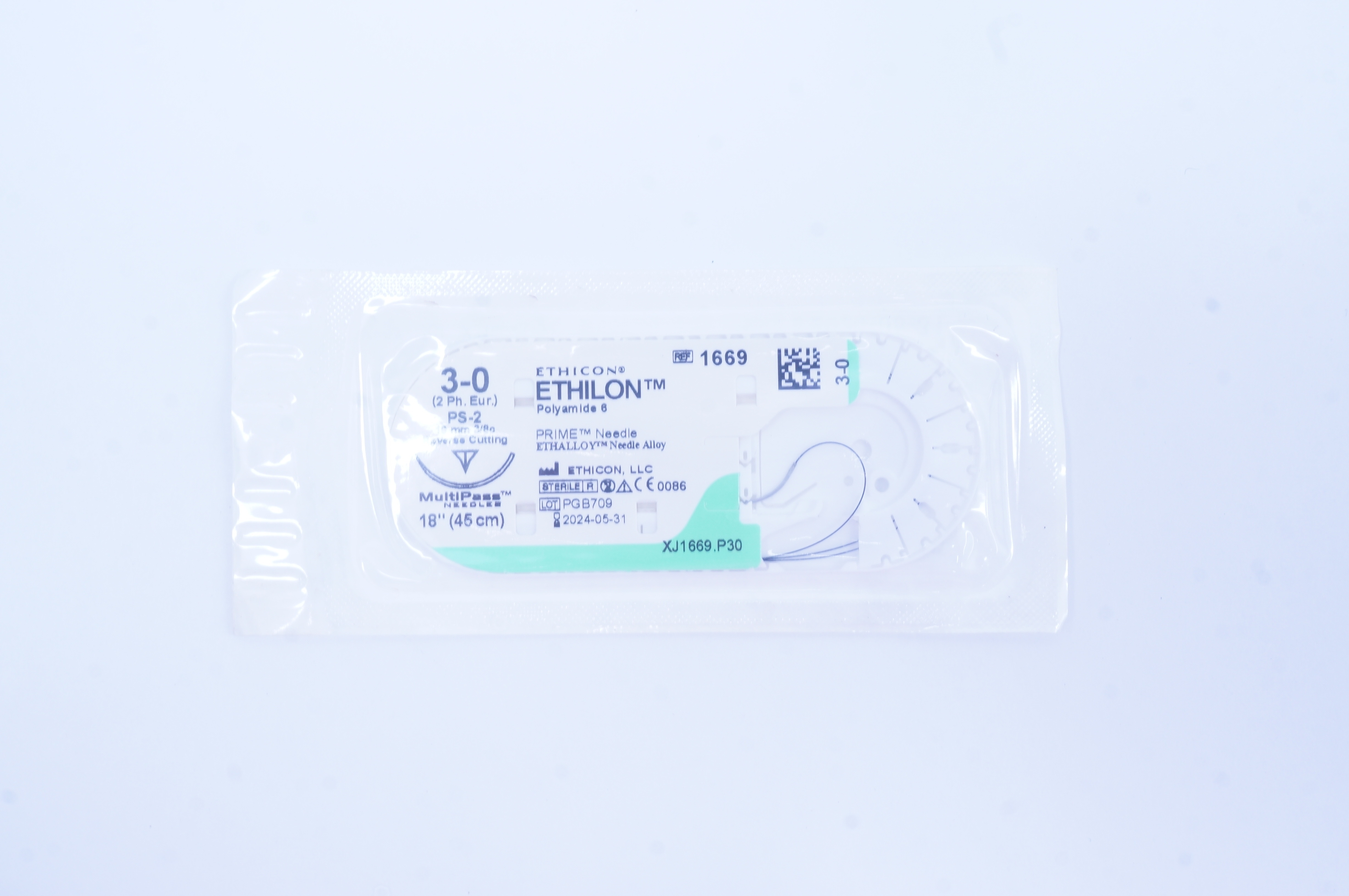 Ethicon 1669 3-0 ETHILON, PS-2, 19mm 3/8c Reverse Cutting, 18inch