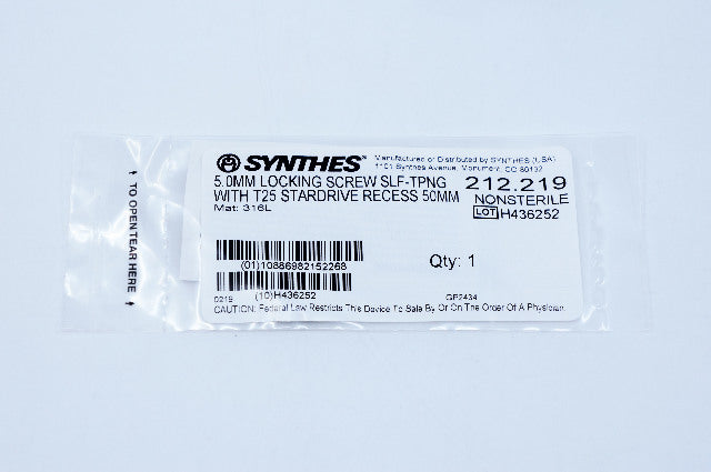 Synthes 212.219 5.0mm Locking Screw Self-Tapping With T25 Stardrive Recess 50mm
