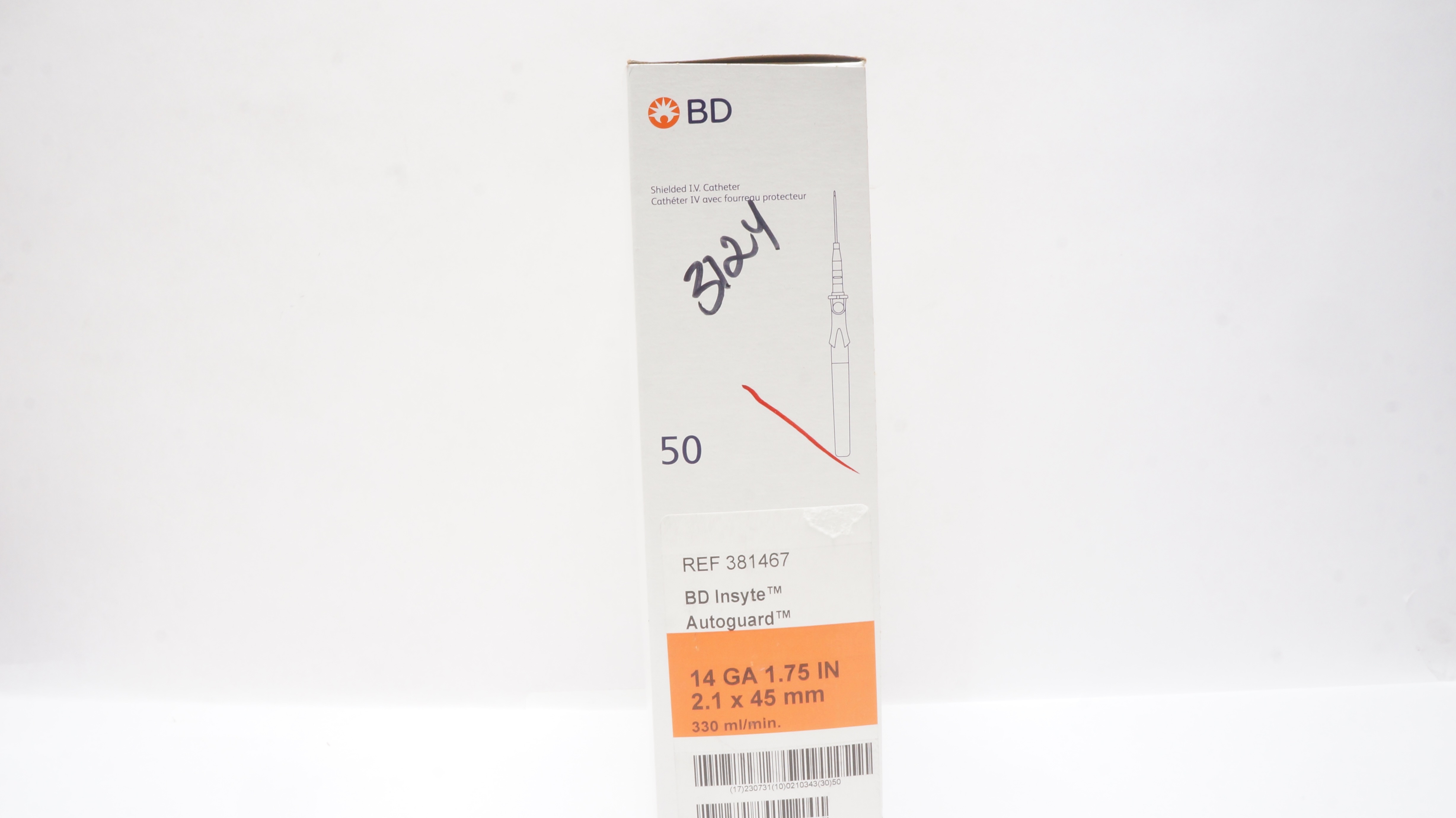 BD 381467 Insyte Autoguard Shielded I.V. Cath. 14GA x 1.75 inch - Box of 50