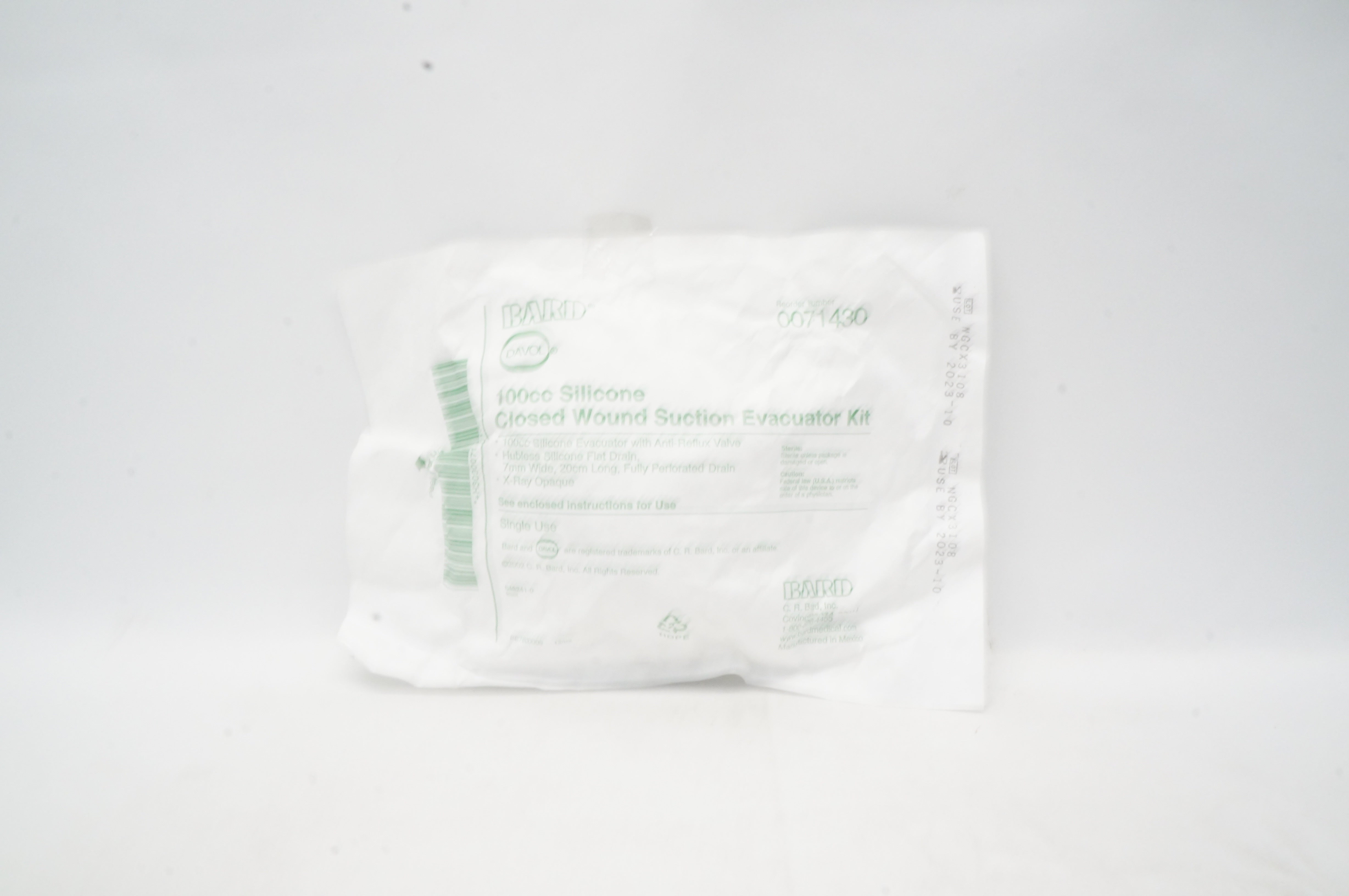 Bard 0071430 Davol 100cc Silicone Closed Wound Suction Evacuator Kit
