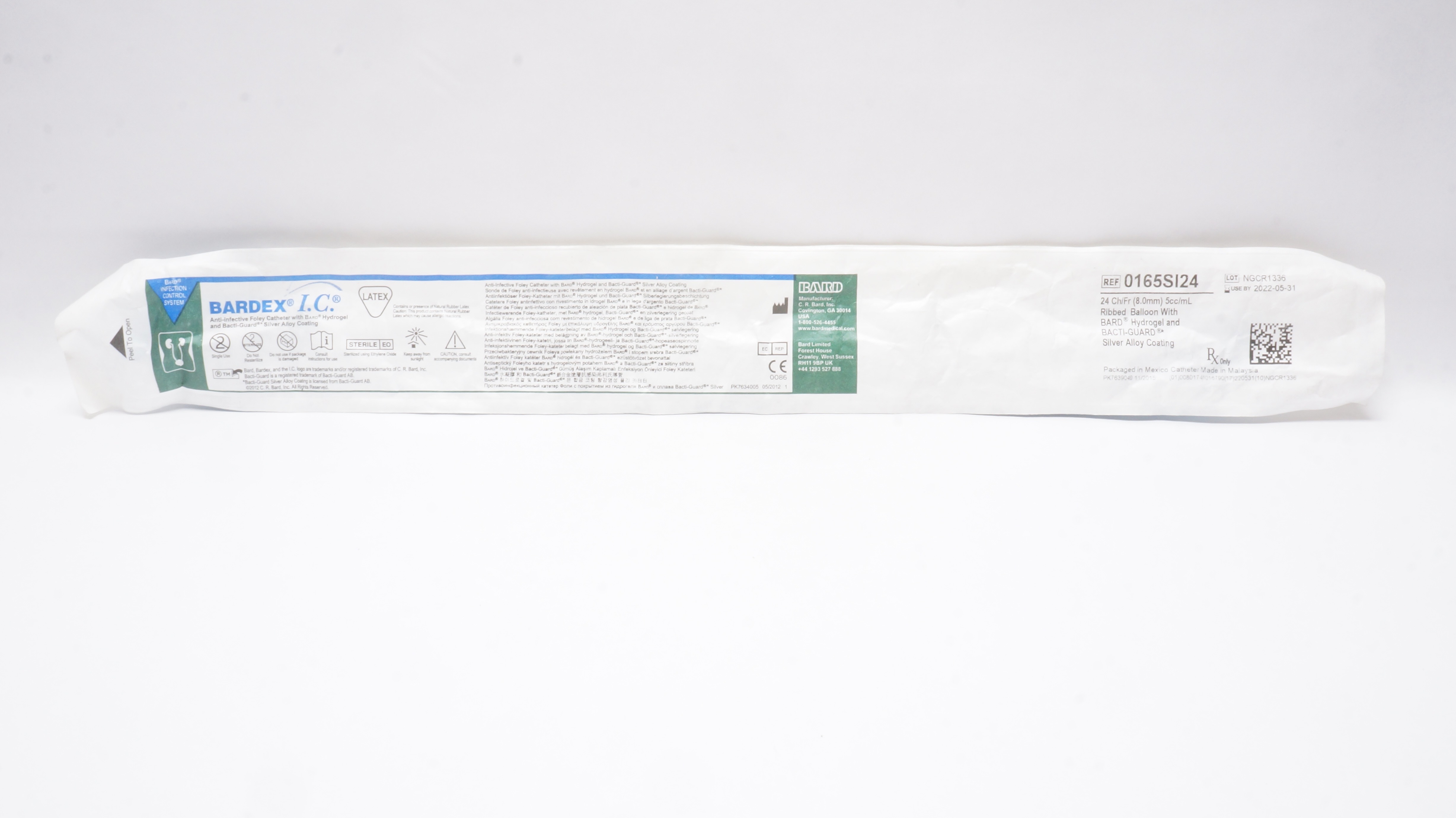 Bard 0165SI24 Bardex Anti-Infective Foley Cath. 24Ch/Fr 5cc/mL Ribbed Balloon(x)