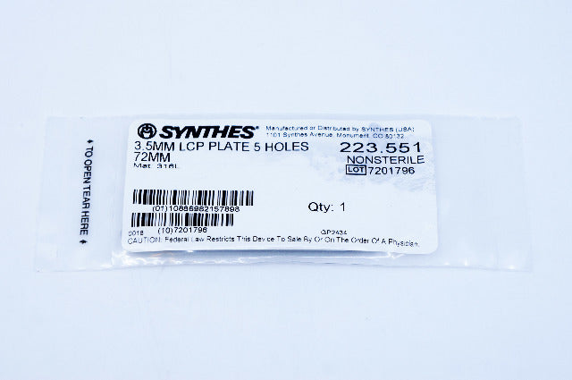 Synthes 223.551 3.5MM LCP Plate - 5 Holes / 72MM