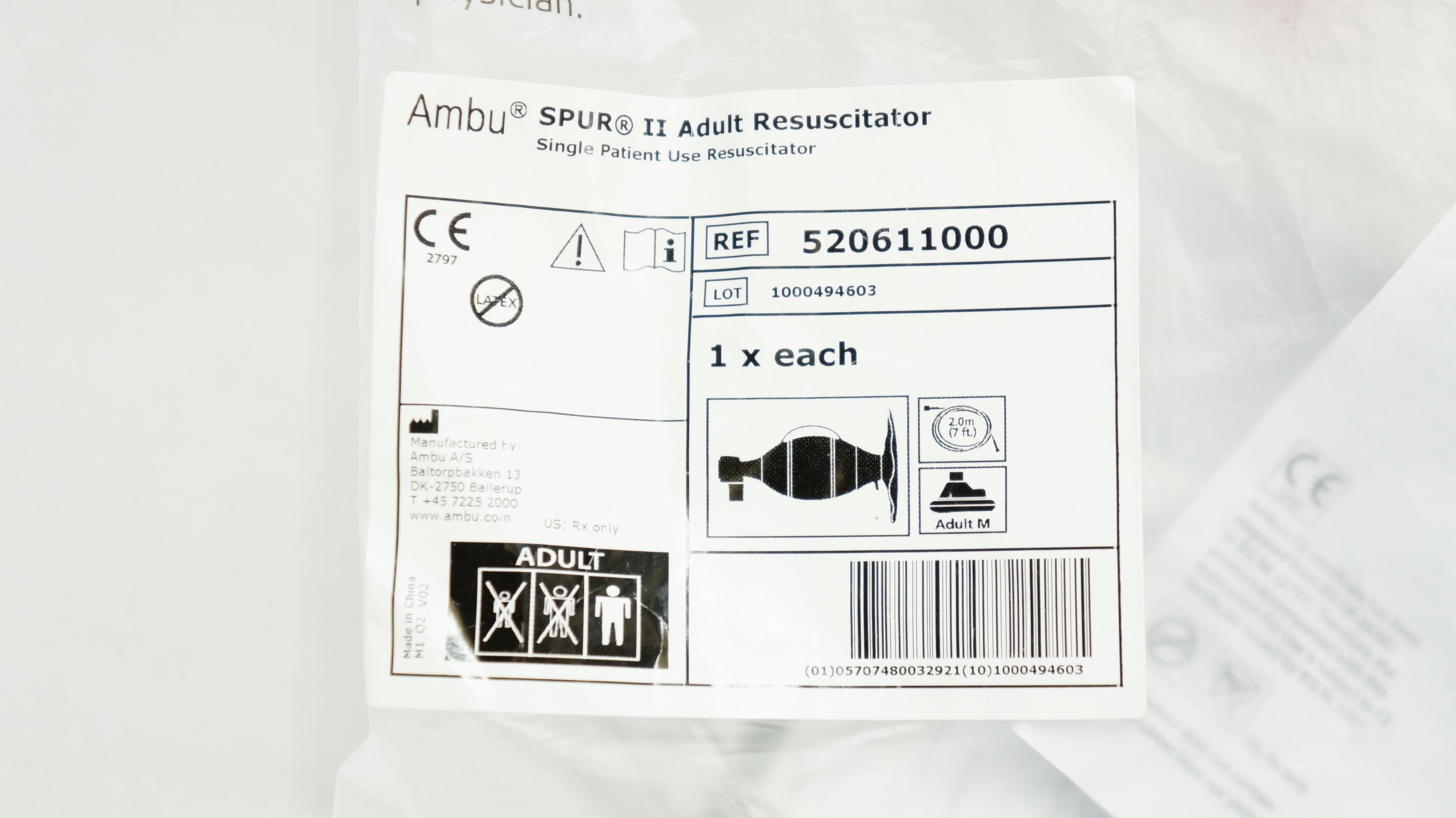 AMBU 520611000 SPUR II Adult Resuscitator, Respiratory Care