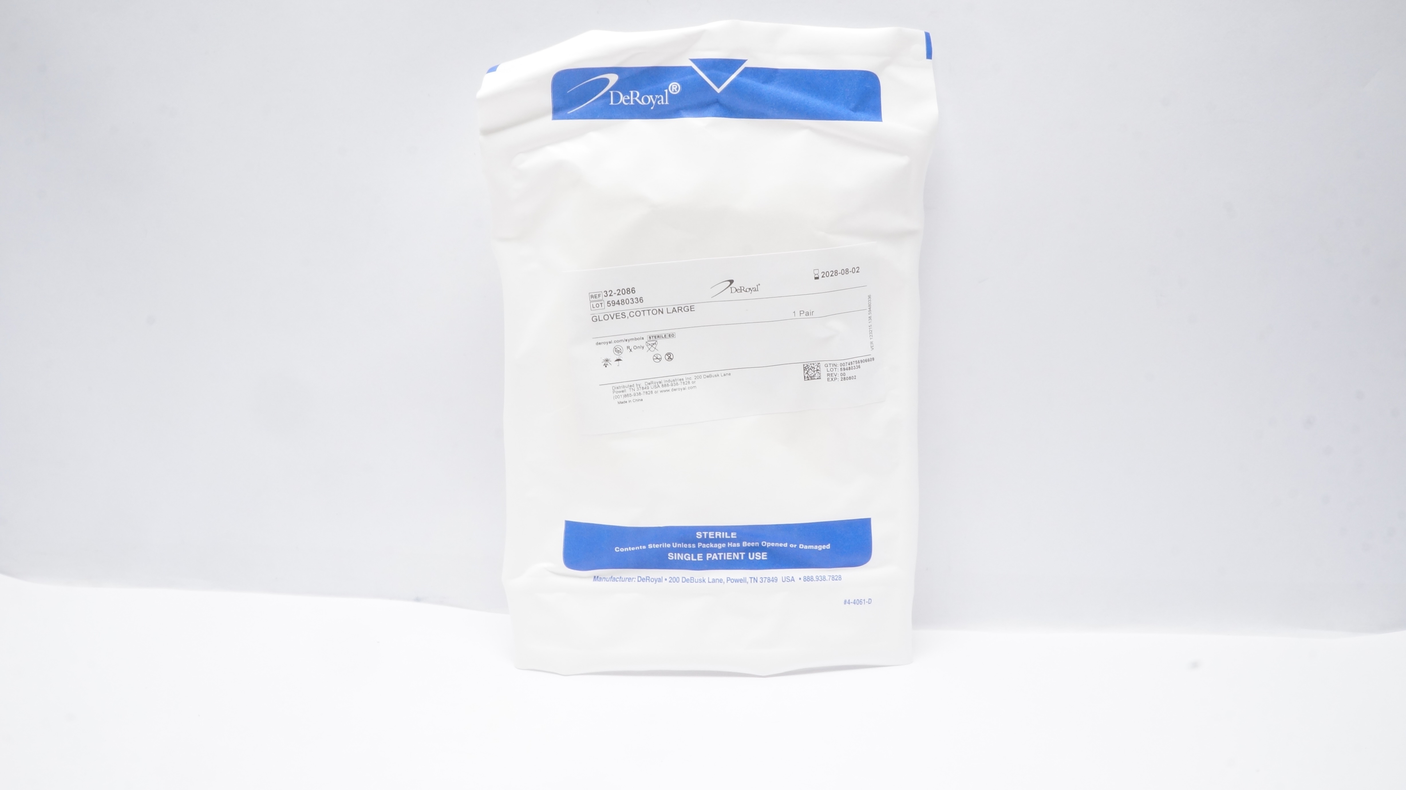 DeRoyal 32-2086 Large Cotton Gloves, 1 Pair