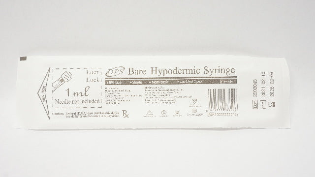 Wuxi Yushou Medical 100000000125 DPS Bare Hypodermic Syringe Luer Lock 1ml