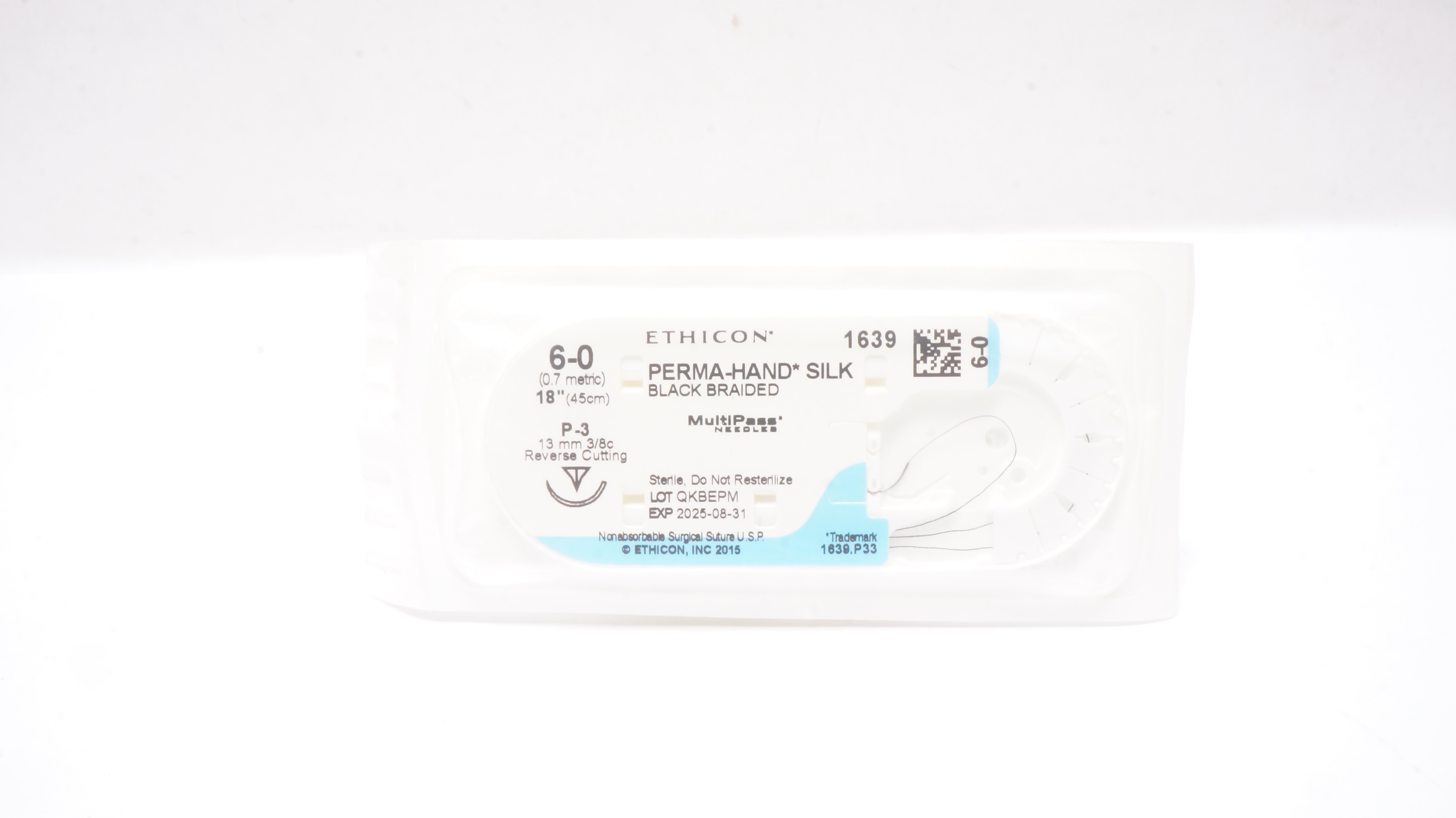 Ethicon 1639 6-0 PERMA-HAND SILK P-3 13mm 3/8c Reverse Cutting 18inch