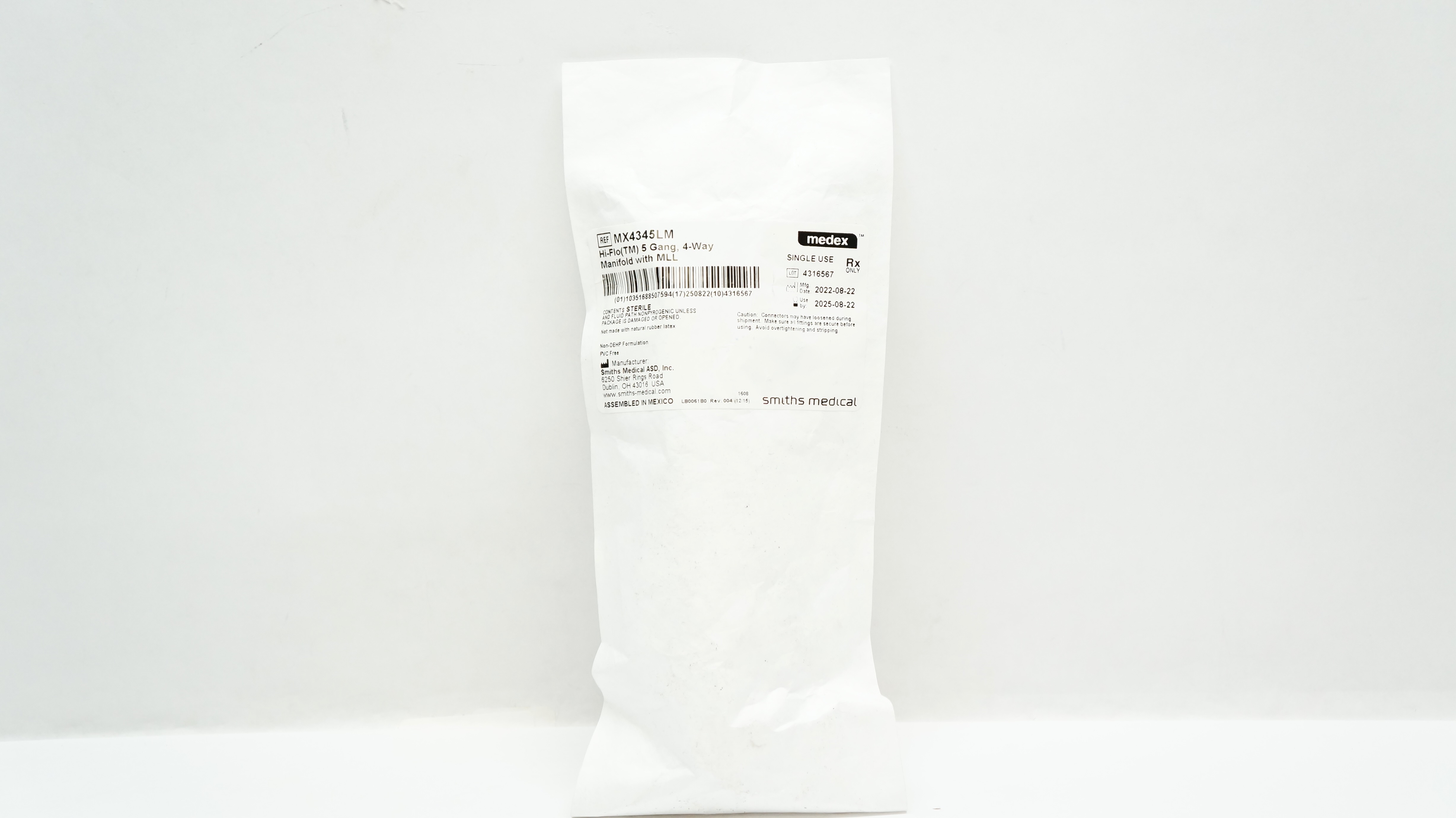 Smiths Medical MX4345LM Medex Hi-Flo 5 Gang, 4-Way Manifold with MLL