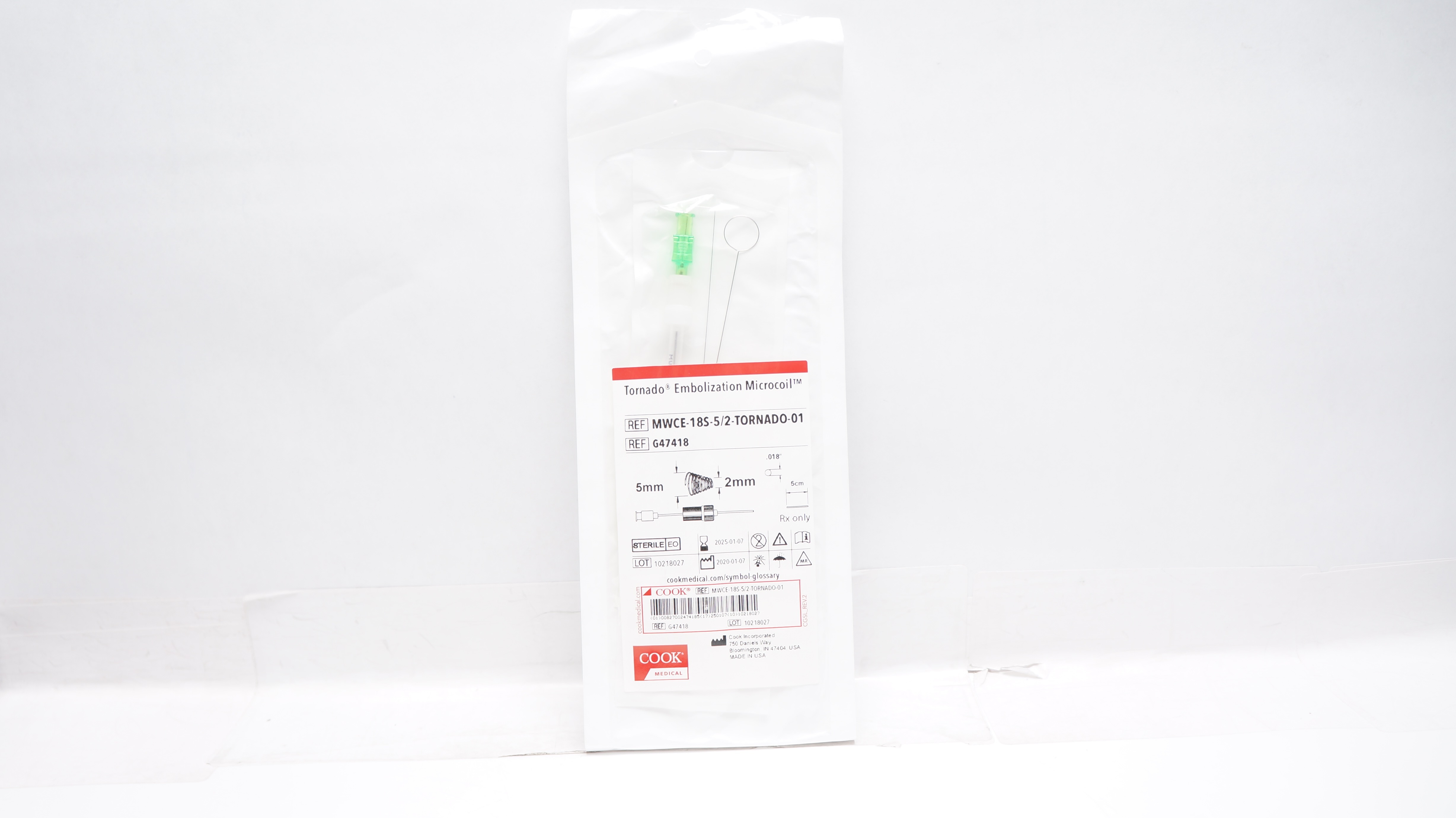 Cook Medical G47418 Tornado Embolization Microcoil .018inch x 5cm, 5-2mm