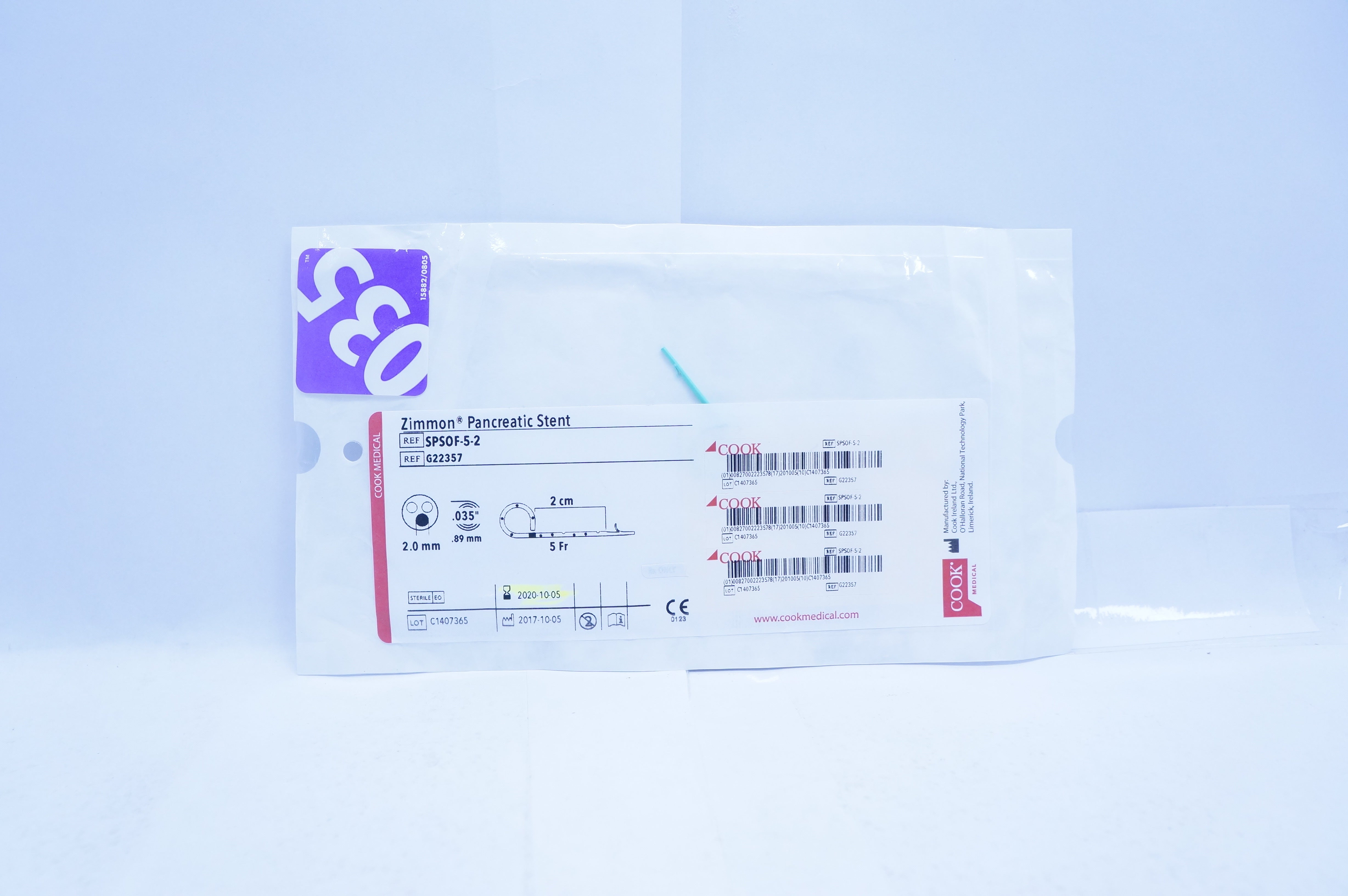 Cook Medical G22357 Zimmon Pancreatic Stnt 5 Fr x 2cm x 2mm x .035inch (x)