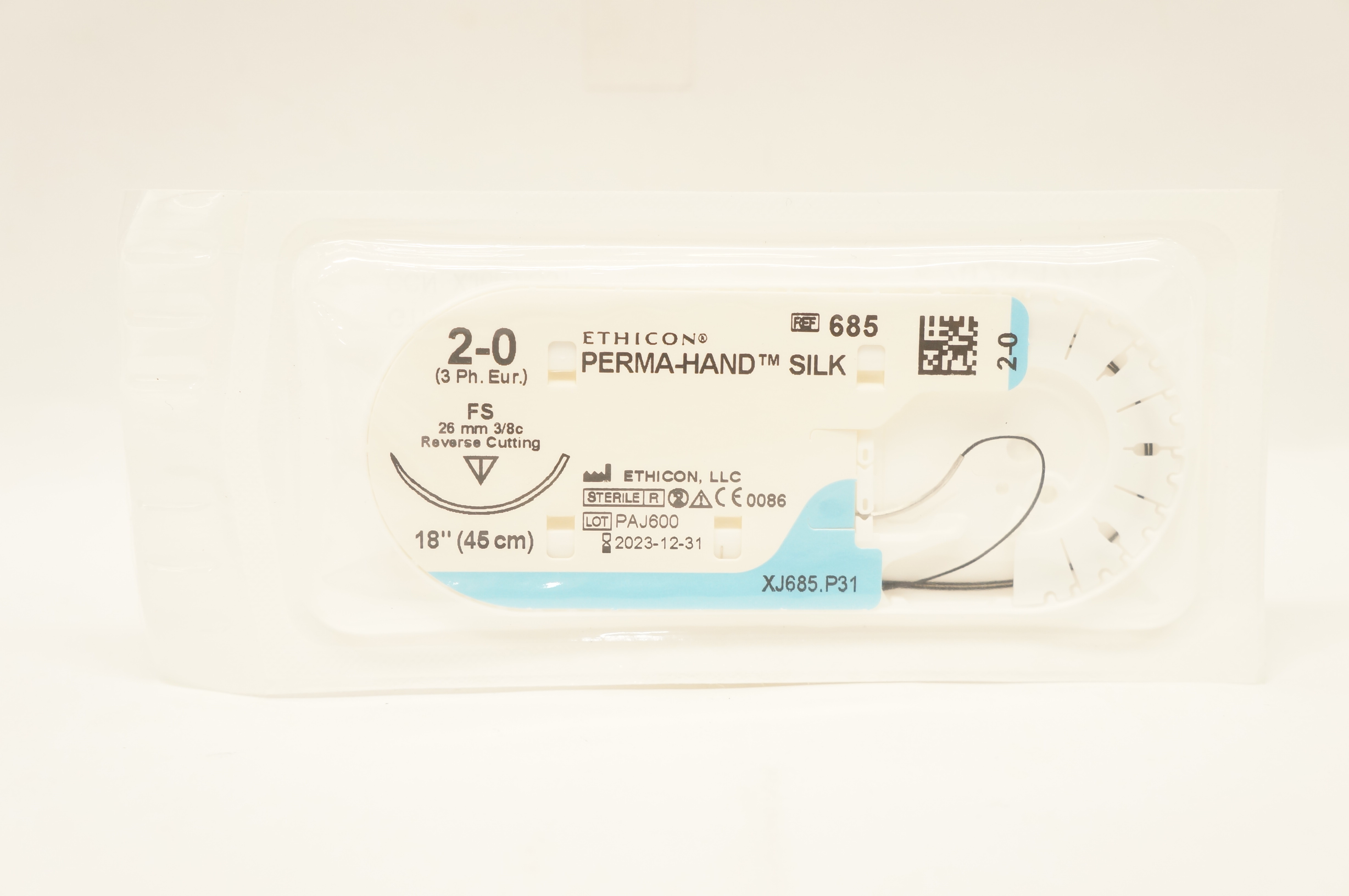 Ethicon 1588 2-0 PERMA-HAND SILK, PS, 26mm 3/8c, Reverse Cutting, 18inch