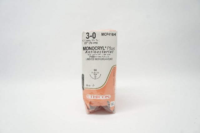 Ethicon MCP416H 3-0 MONOCRYL Plus Stre SH, 26mm 1/2c Taper, 27in (x) - Box of 36