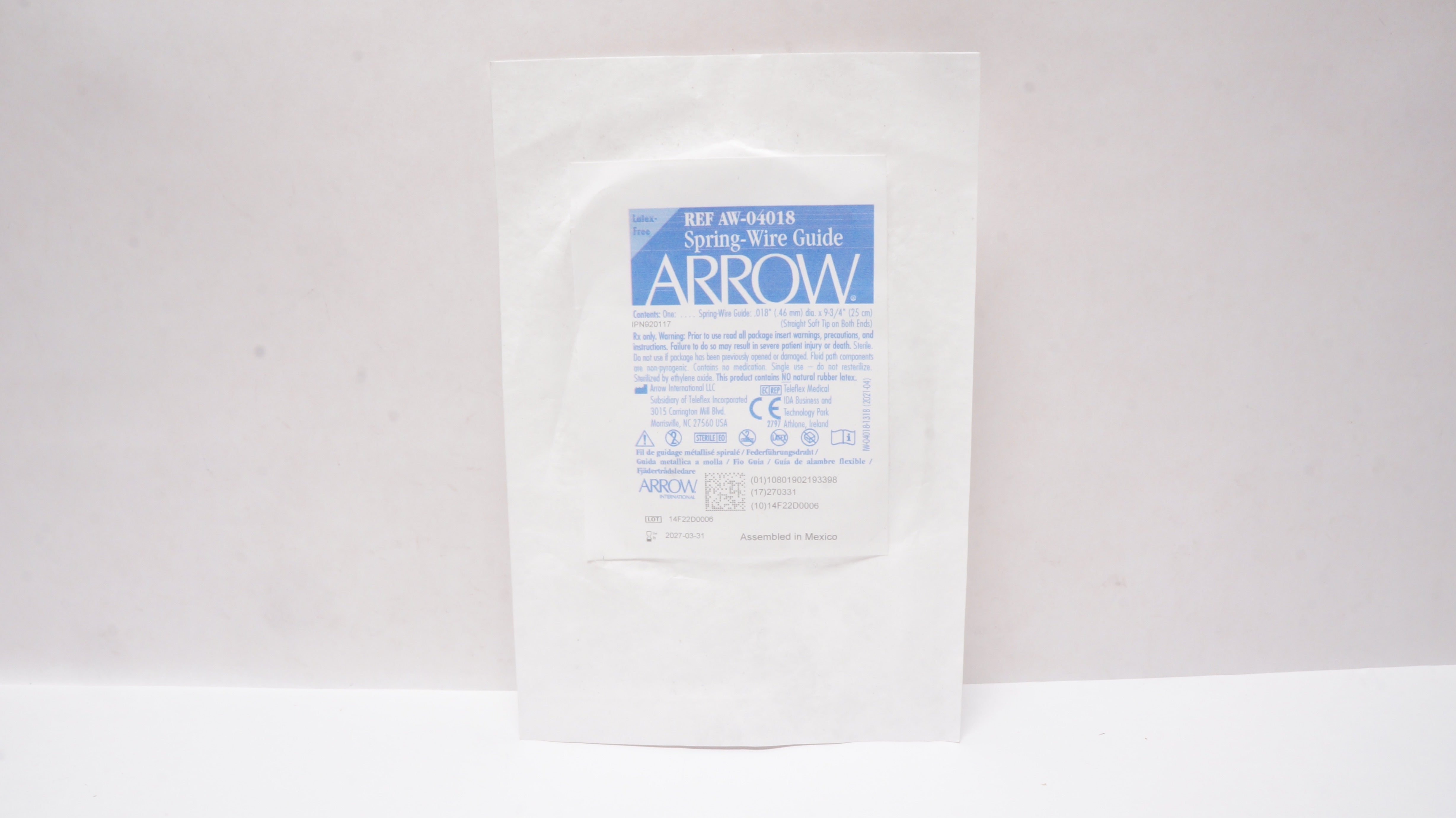 Arrow AW-04018 Spring-Wire Guide, Straight Soft Tip, .018inch x 9-3/4inch