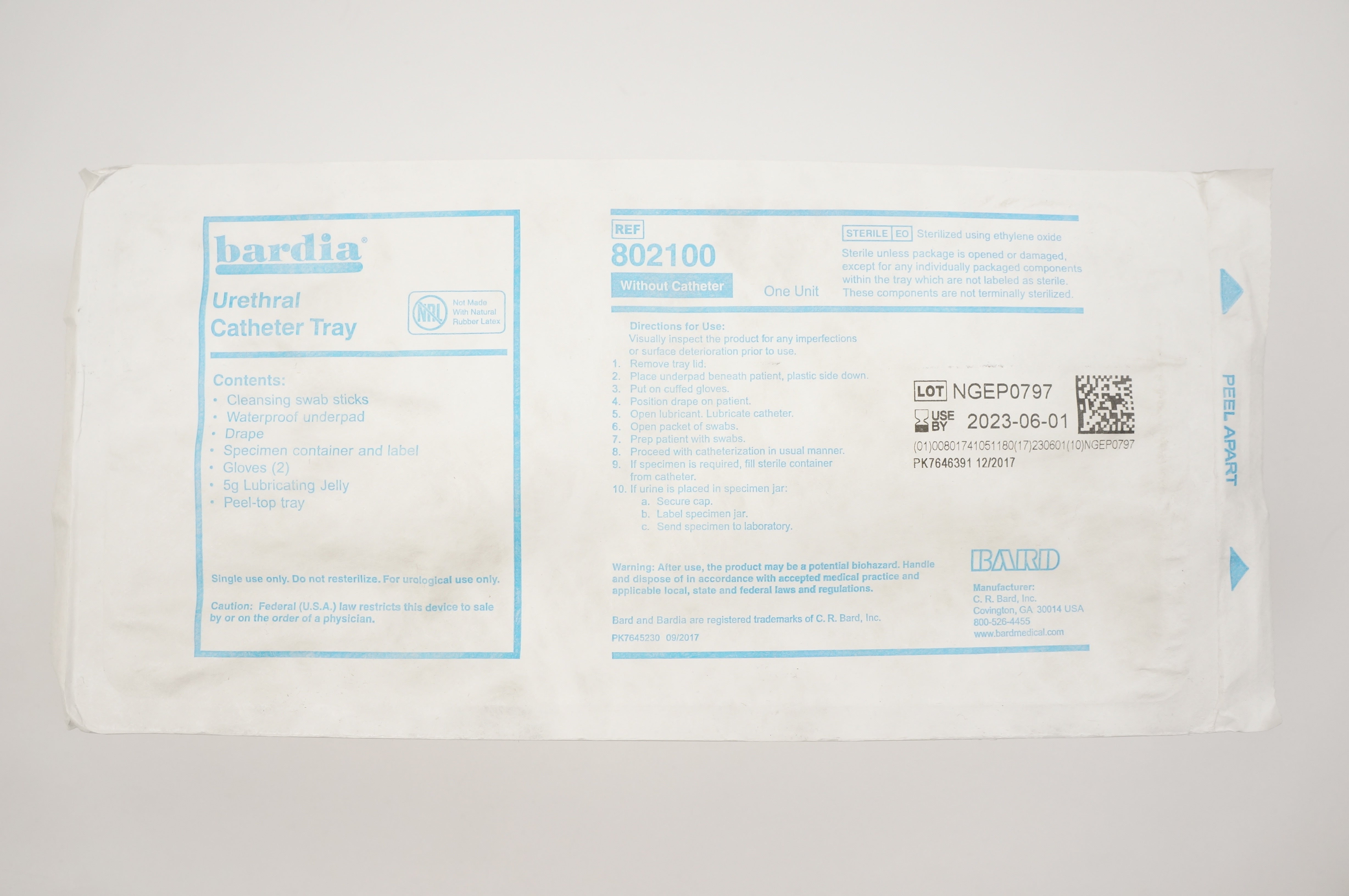 Bard 802100 Bardia Urethral Cath. Tray without Cath.