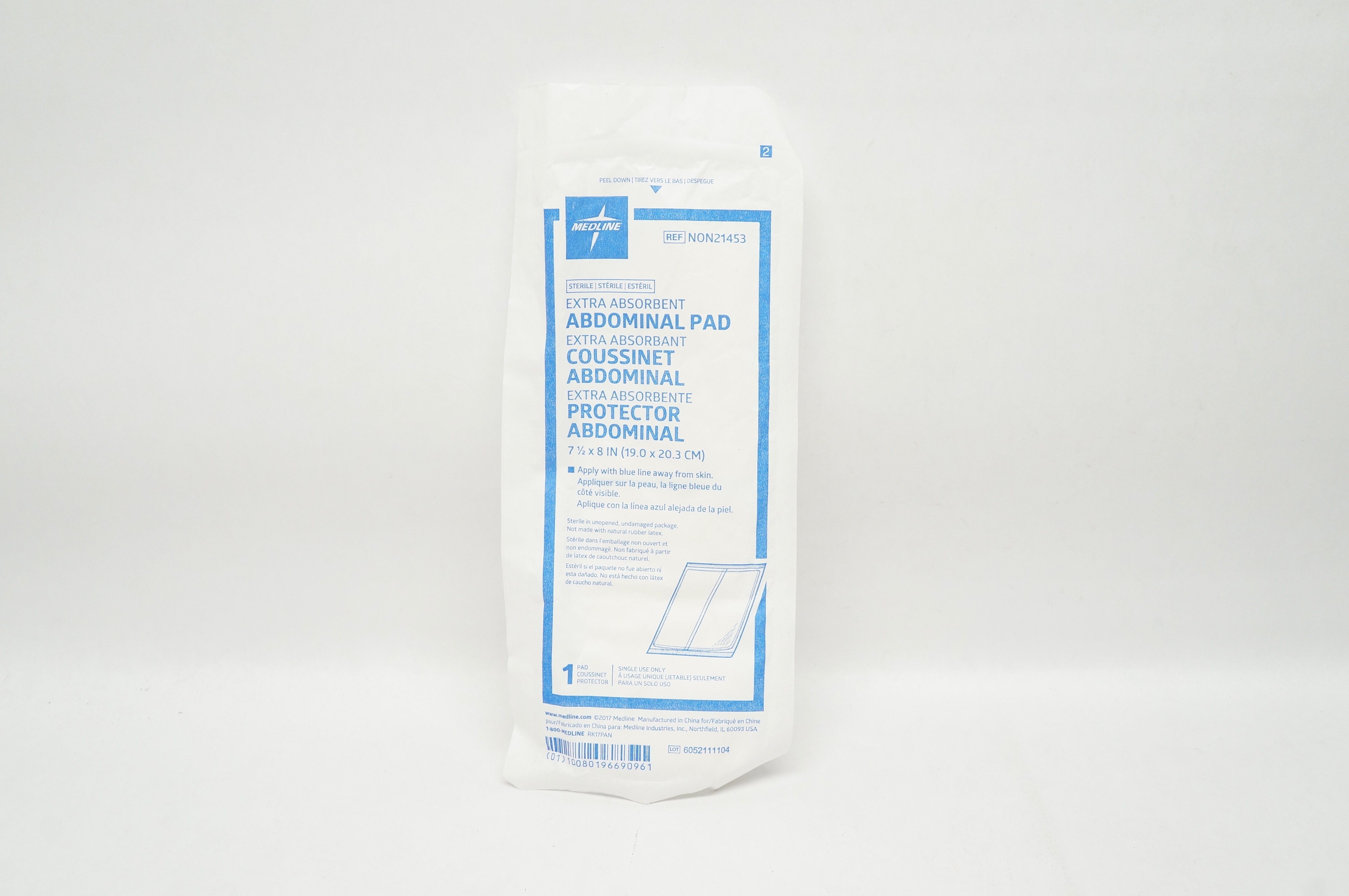 Medline NON21453 Extra Absorbent Abdominal Pad 7-1/2inch x 8inch