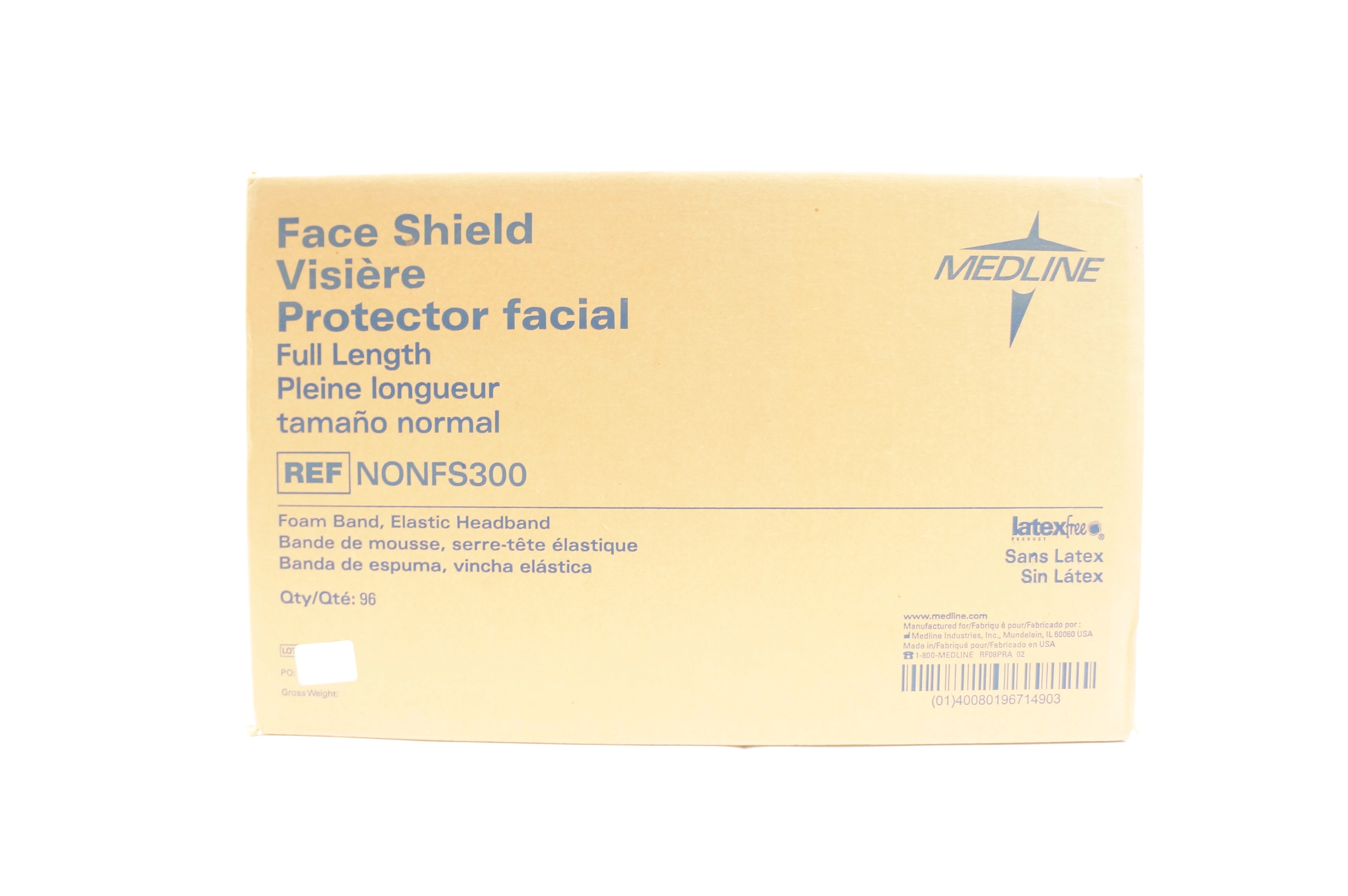 Medline NONFS300 Face Shild, Full Length - Box of 96