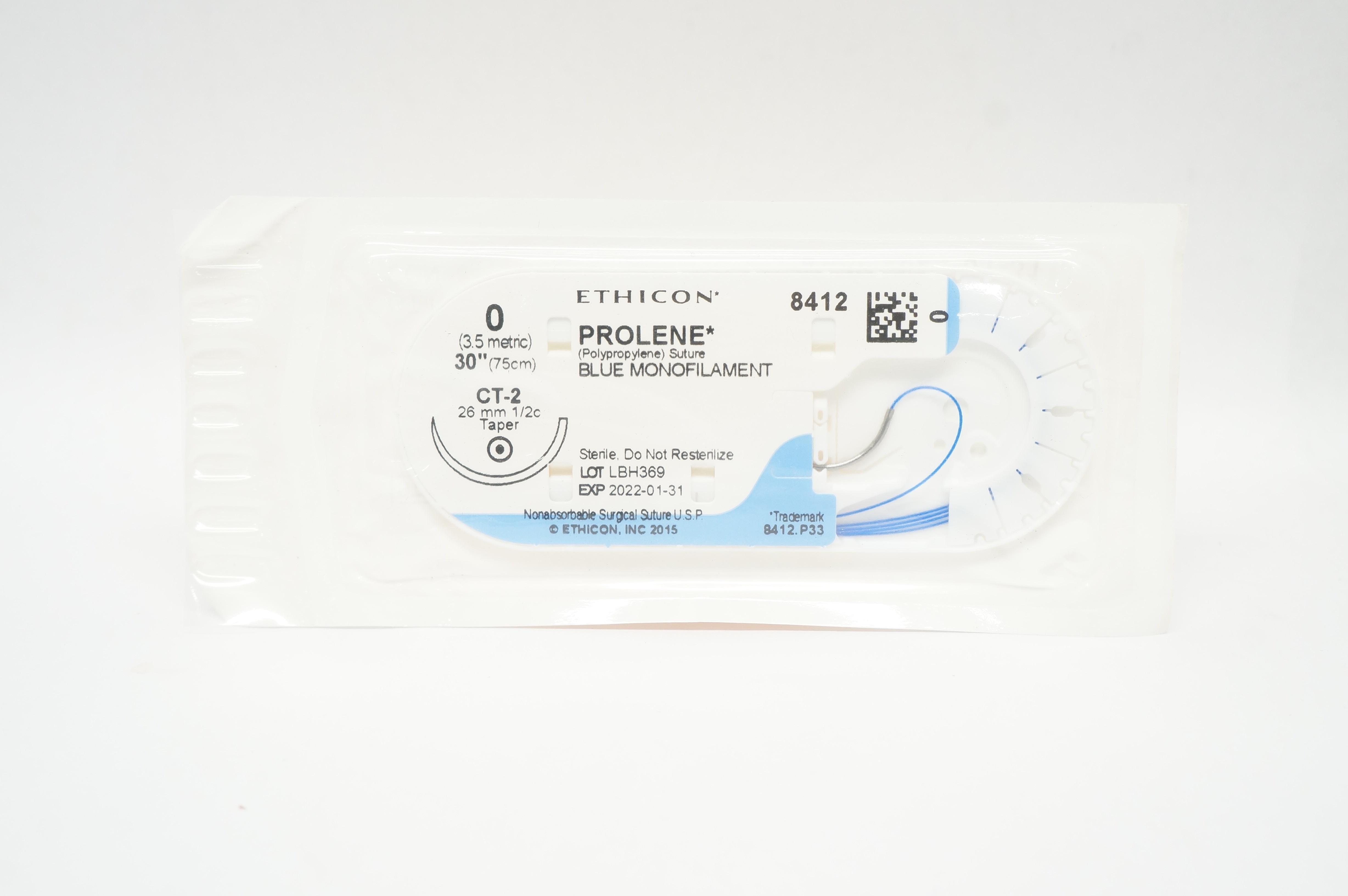 Ethicon 8412 0 PROLENE Polypropylene Stre CT-2 26mm 1/2c Taper 30 inch (x)