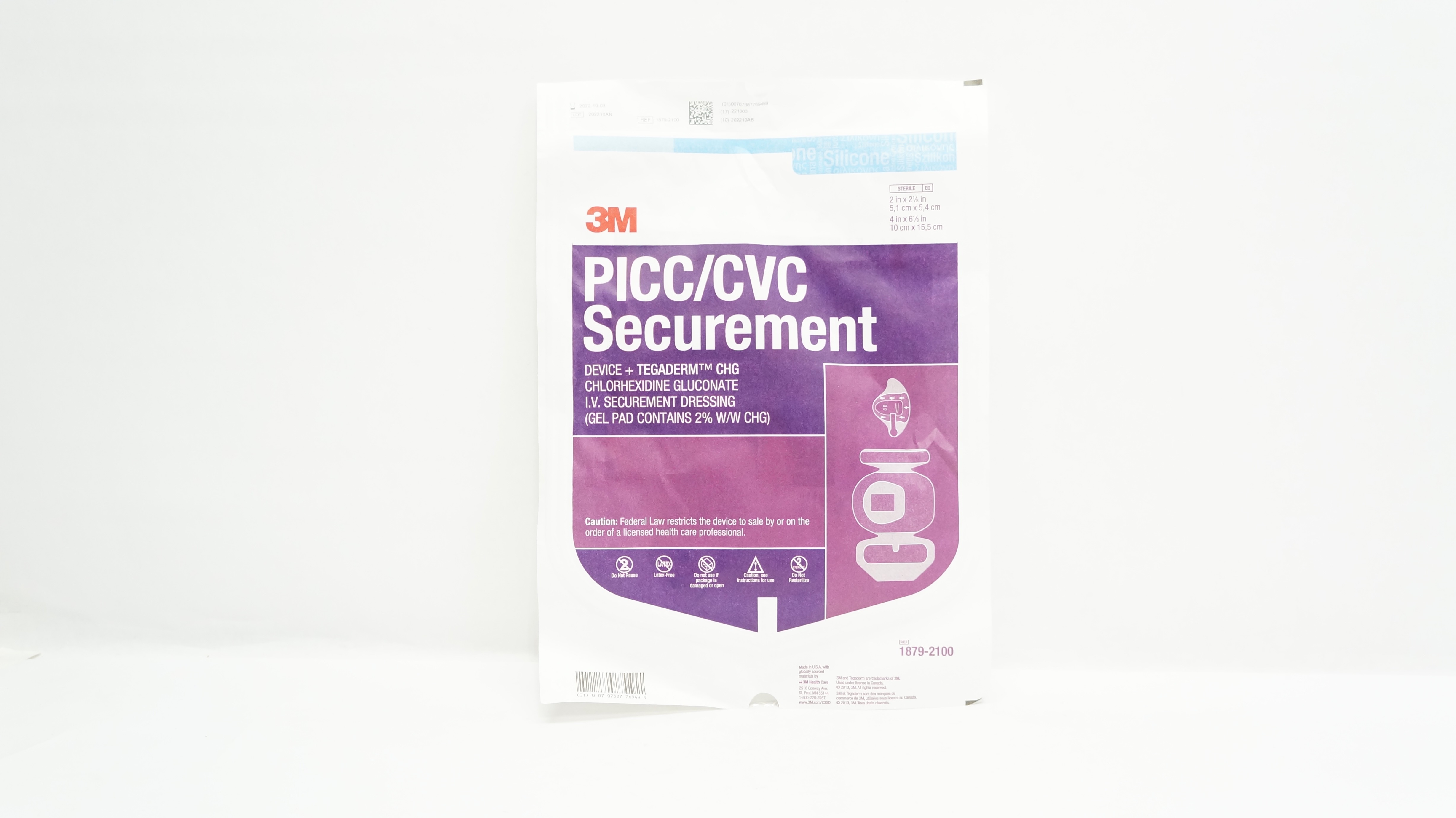 3M 1879-2100 PICC/CVC IV Securement Dressing, 2 x 2-1/8inch x 4 x 6-1/8inch (x)