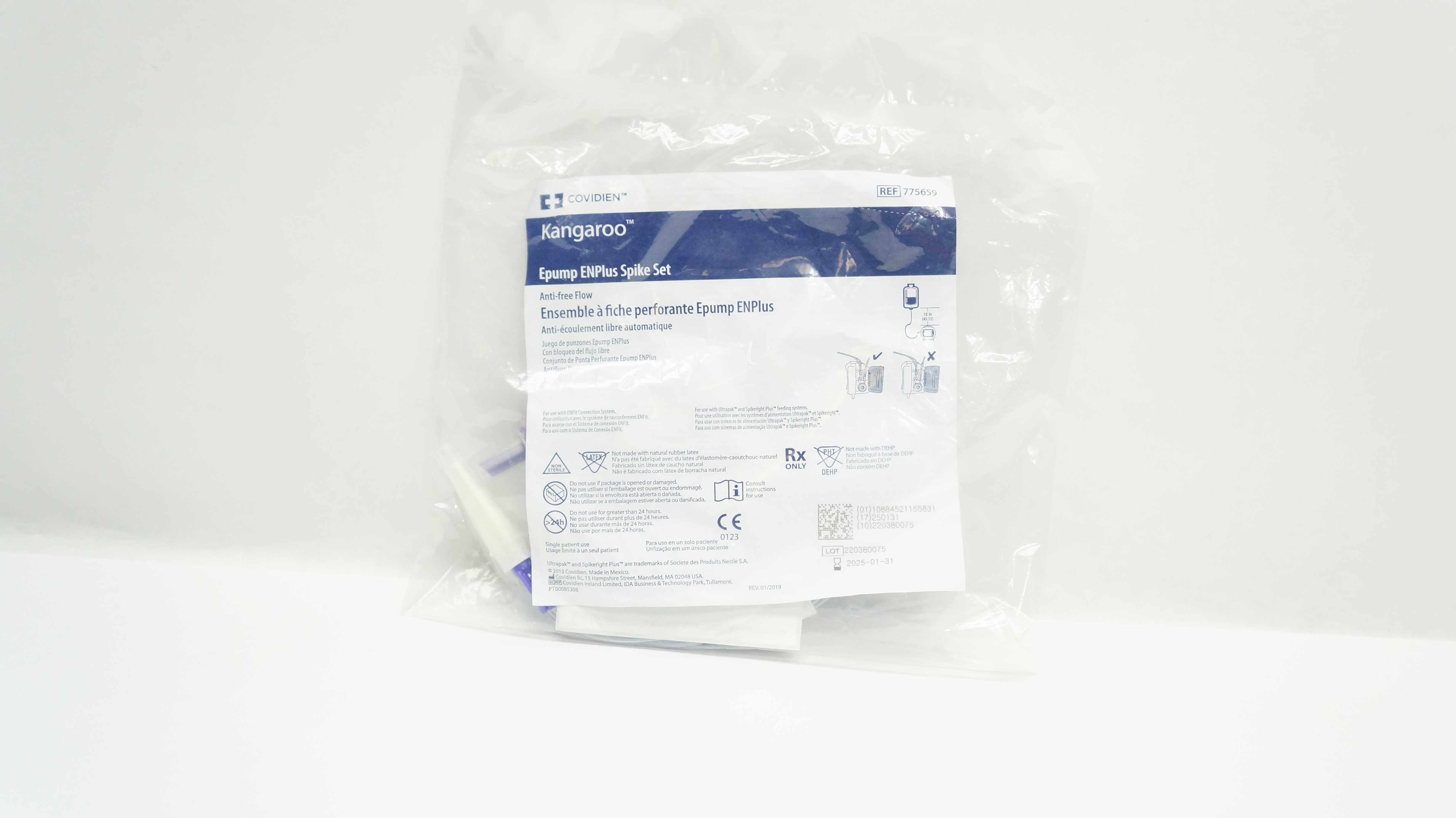 Covidien 775659 Kangaroo Epump ENPlus Spike Set Anti-Free Flow