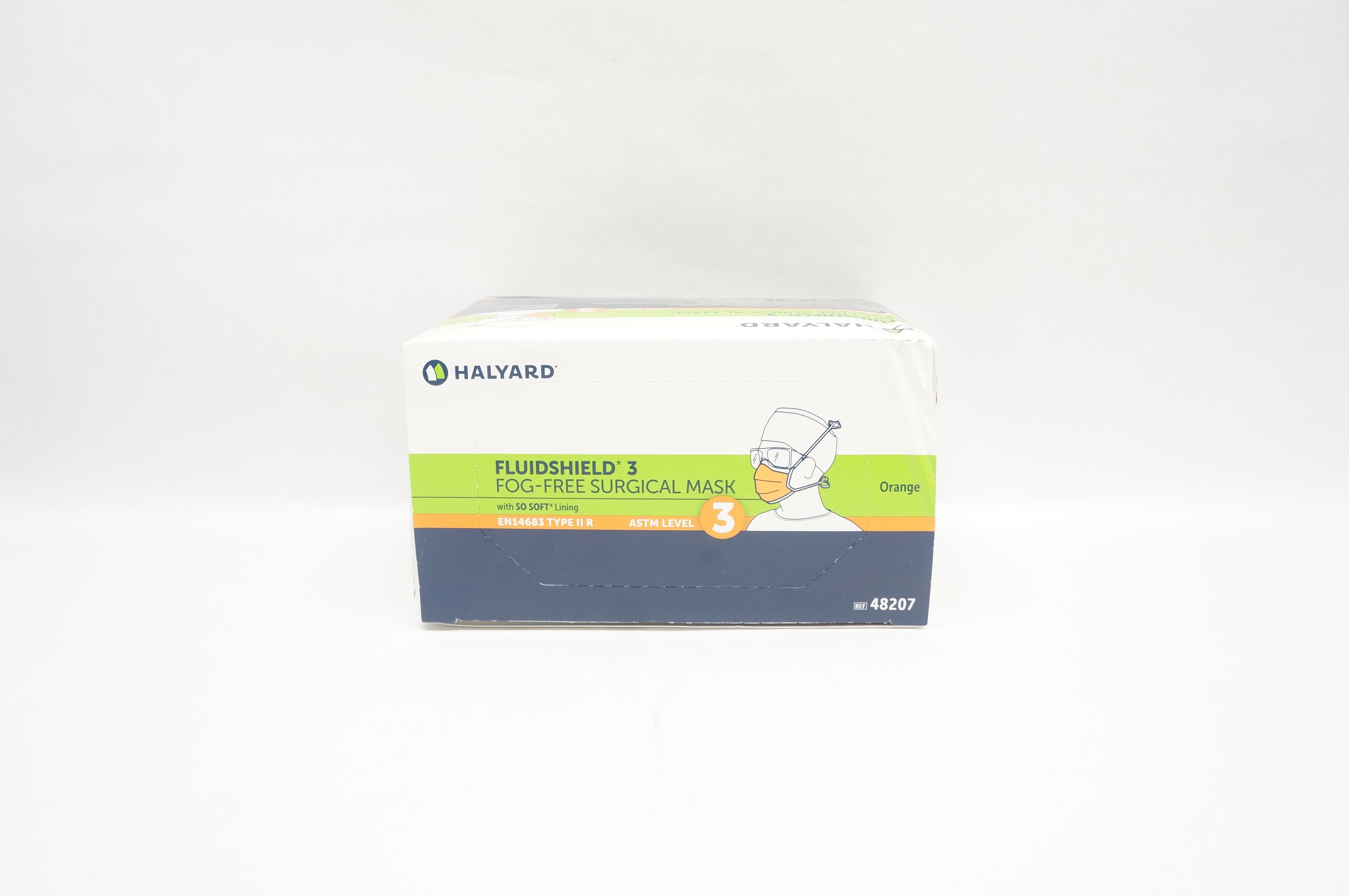 Halyard 48207 Fluishield 3 Fog-Free Surgical Mask, Orange - Box of 50
