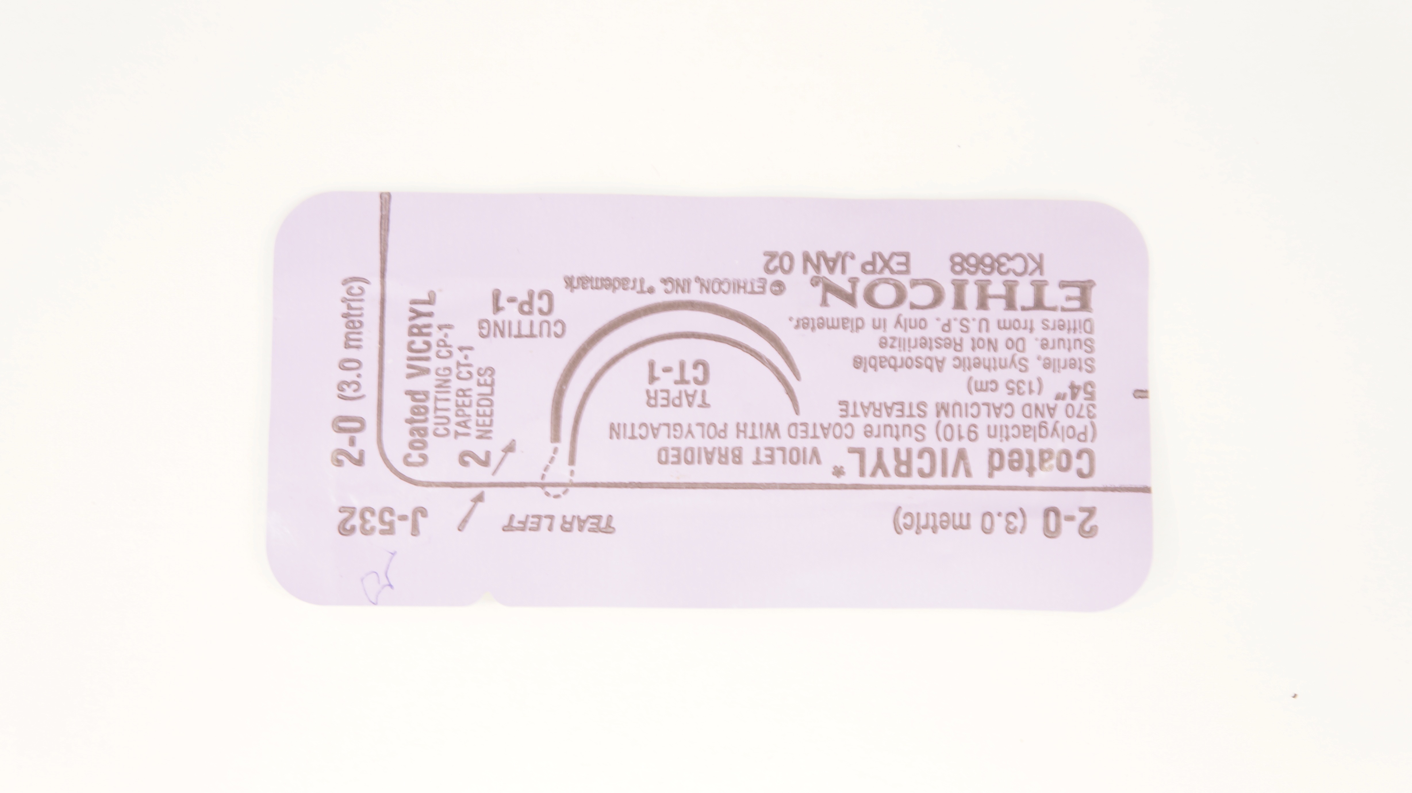 Ethicon J-532 2-0 Coated Vicryl Stre Cutting CP-1, CT-1 Taper Needles 54inch (x)