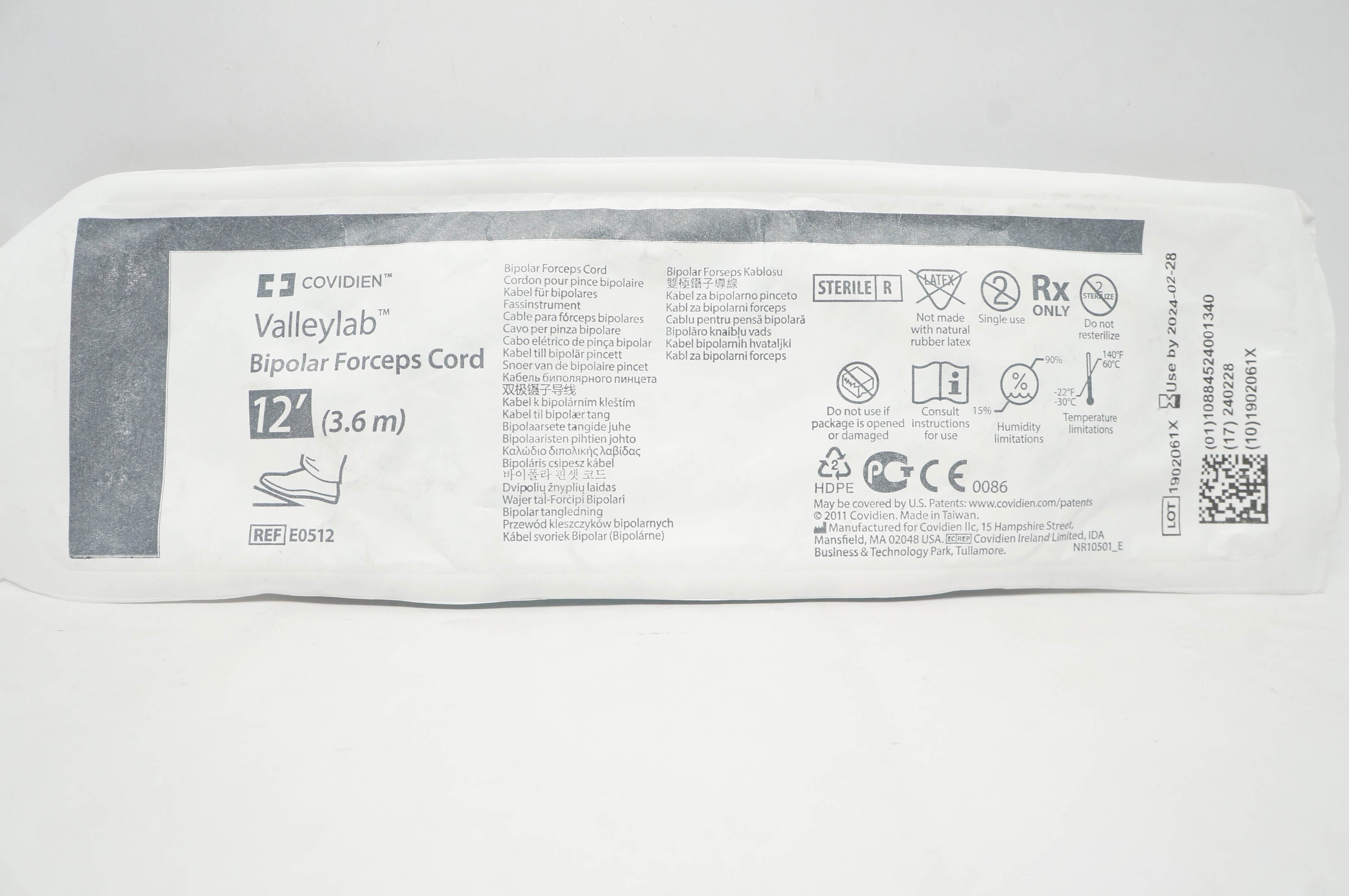 Covidien E0512 Valleylab Bipolar Forceps Cord, 12 Ft.