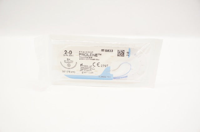 Ethicon 8833 2-0 PROLENE Stre Blue Monofilament SH 26mm 1/2c Taperpoint, 30inch