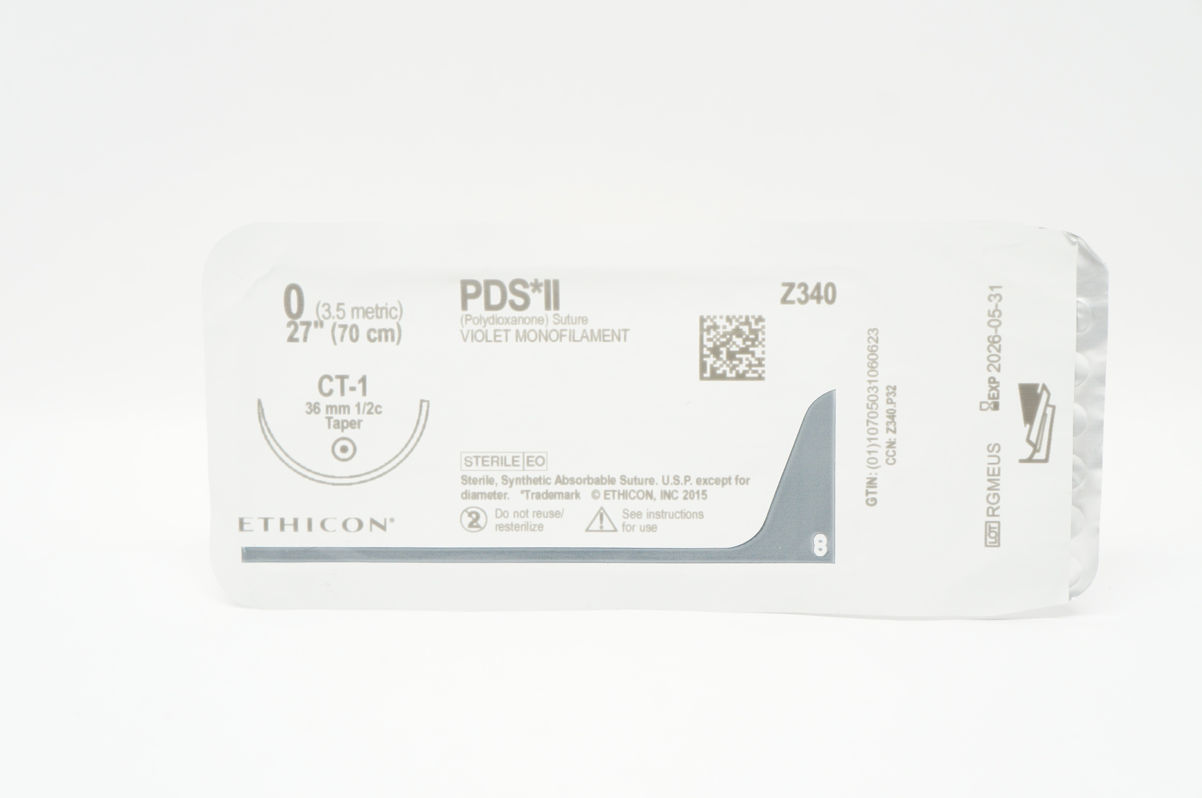 Ethicon Z340 0 PDS II Polydioxanone Stre CT-1 36mm 1/2c Taper 27inch