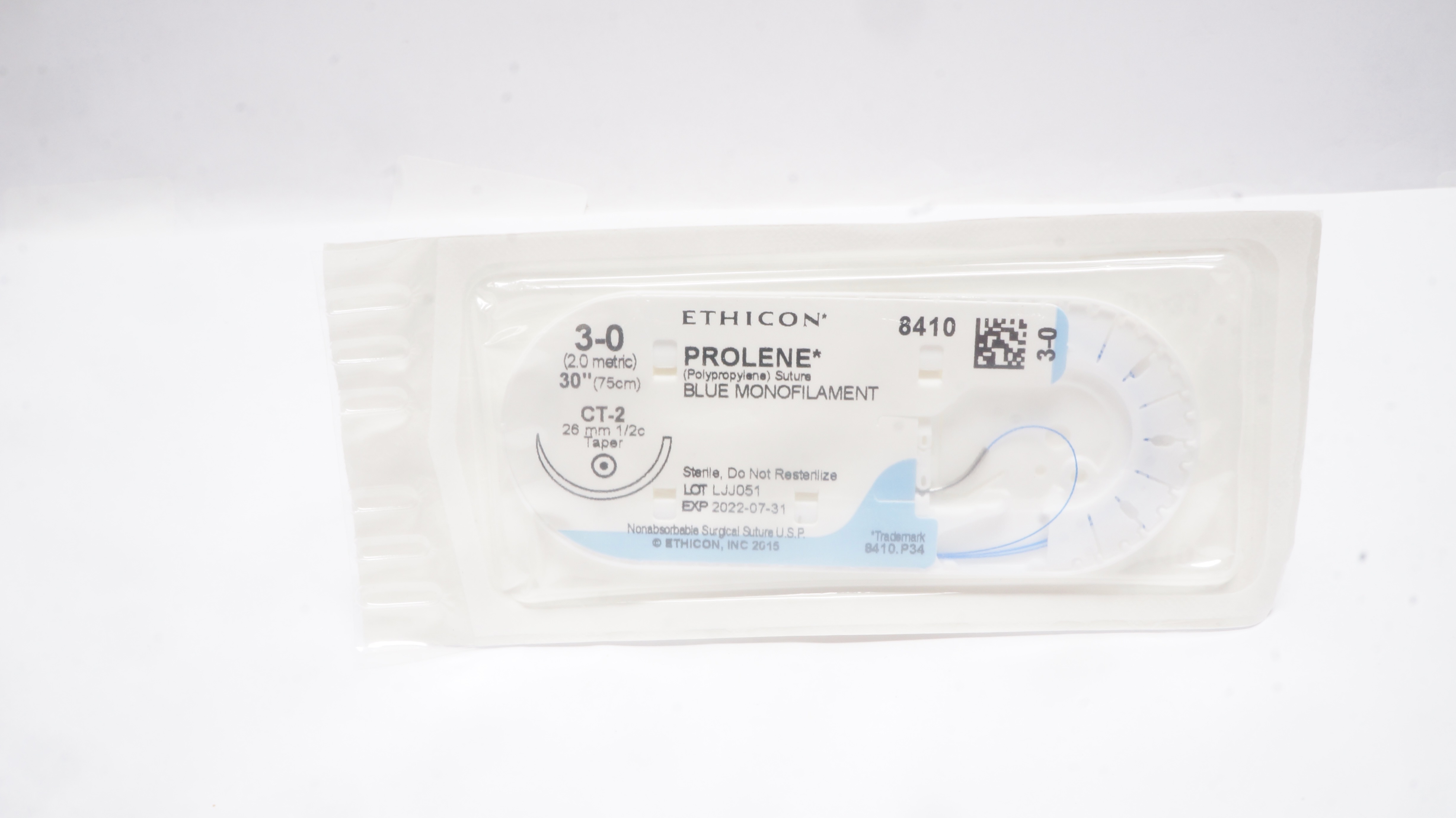 Ethicon 8410 3-0 PROLENE Blue Monofilament CT-2 26mm 1/2c Taper, 30inch (x)