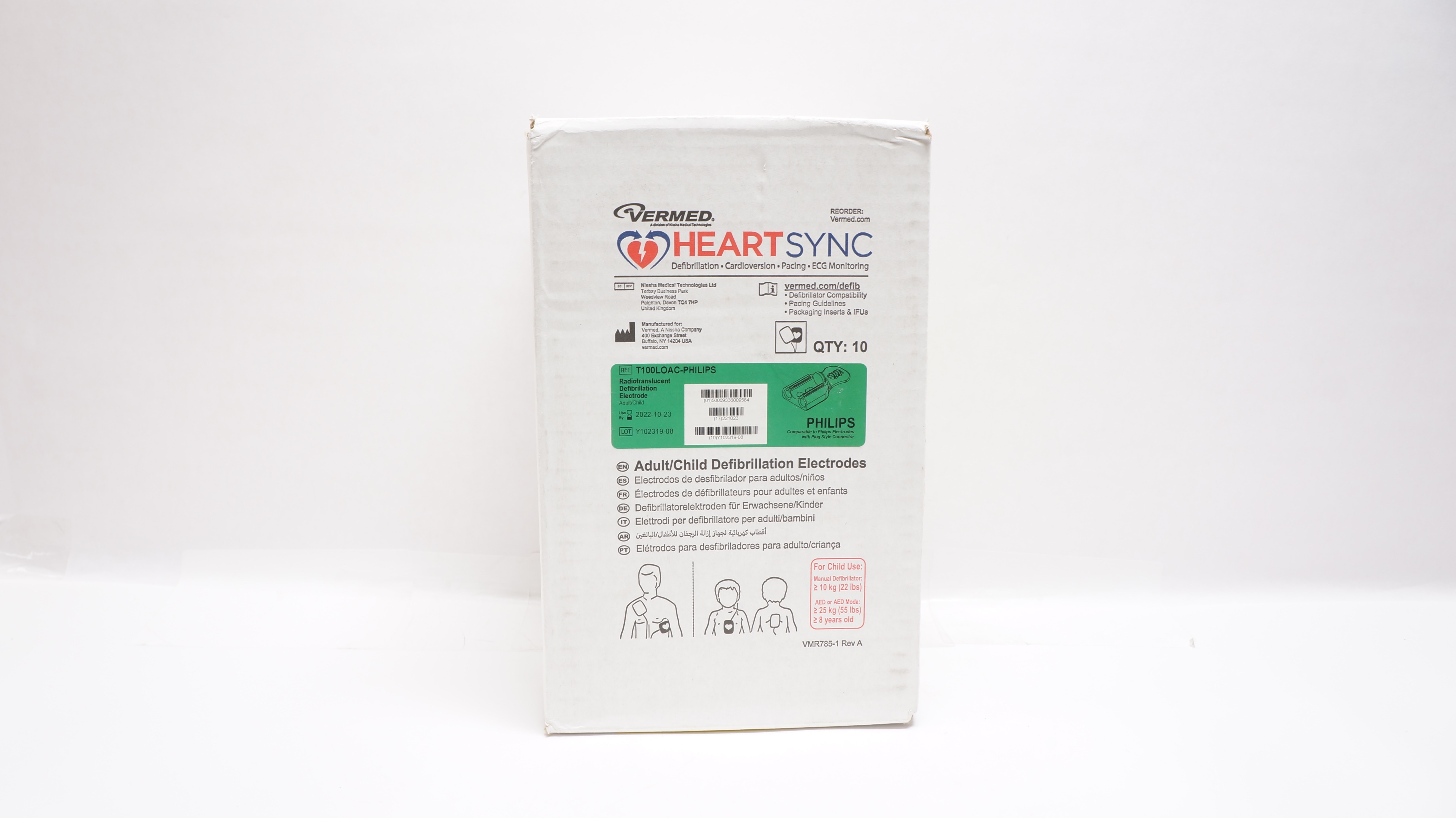 Vermed T100LOAC-PHILIPS Adult/Child Defibrillation Electrodes (x) - Box of 10