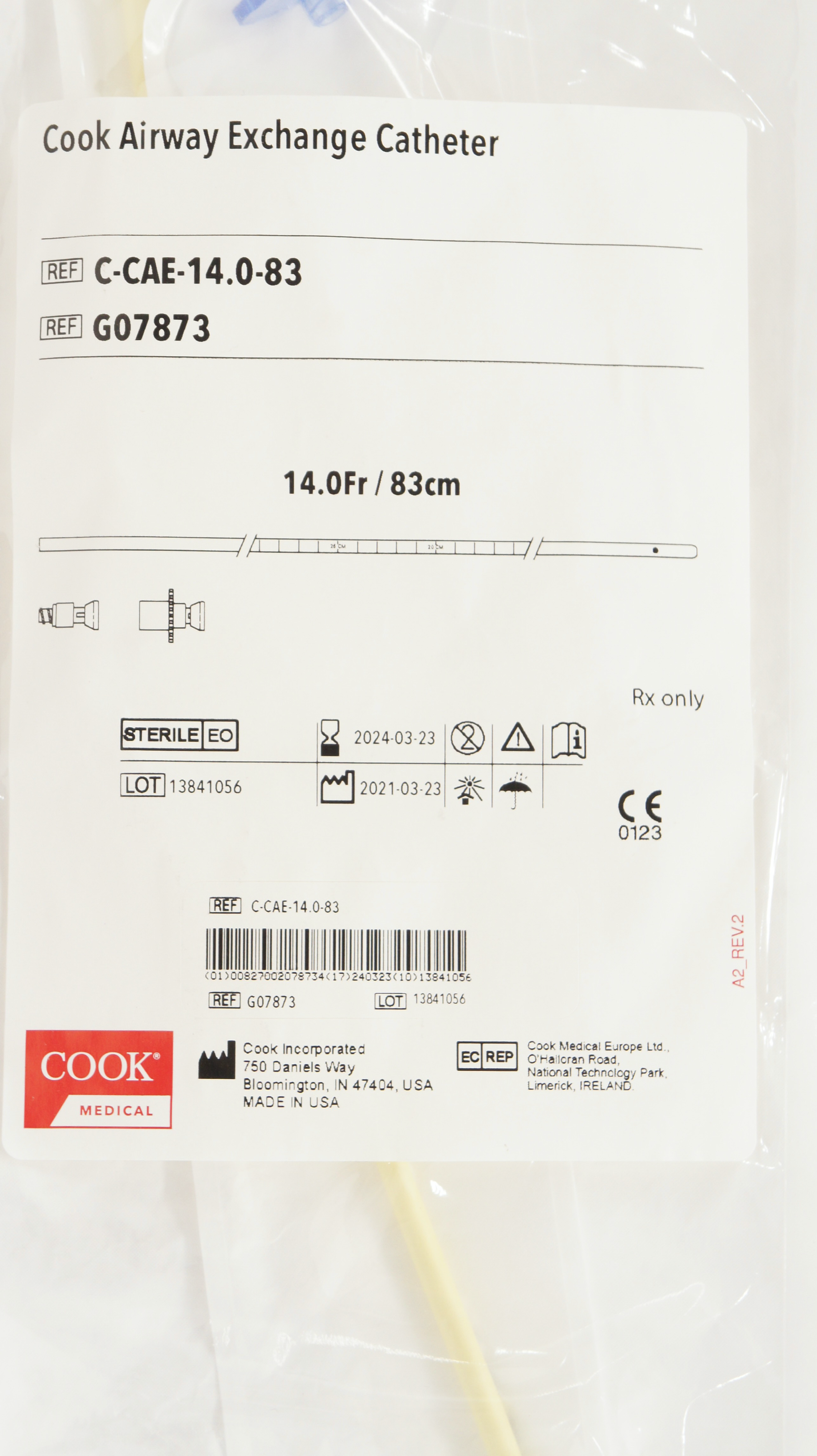 Cook G07873 Airway Exchange Cath. 14.0Fr x 83cm