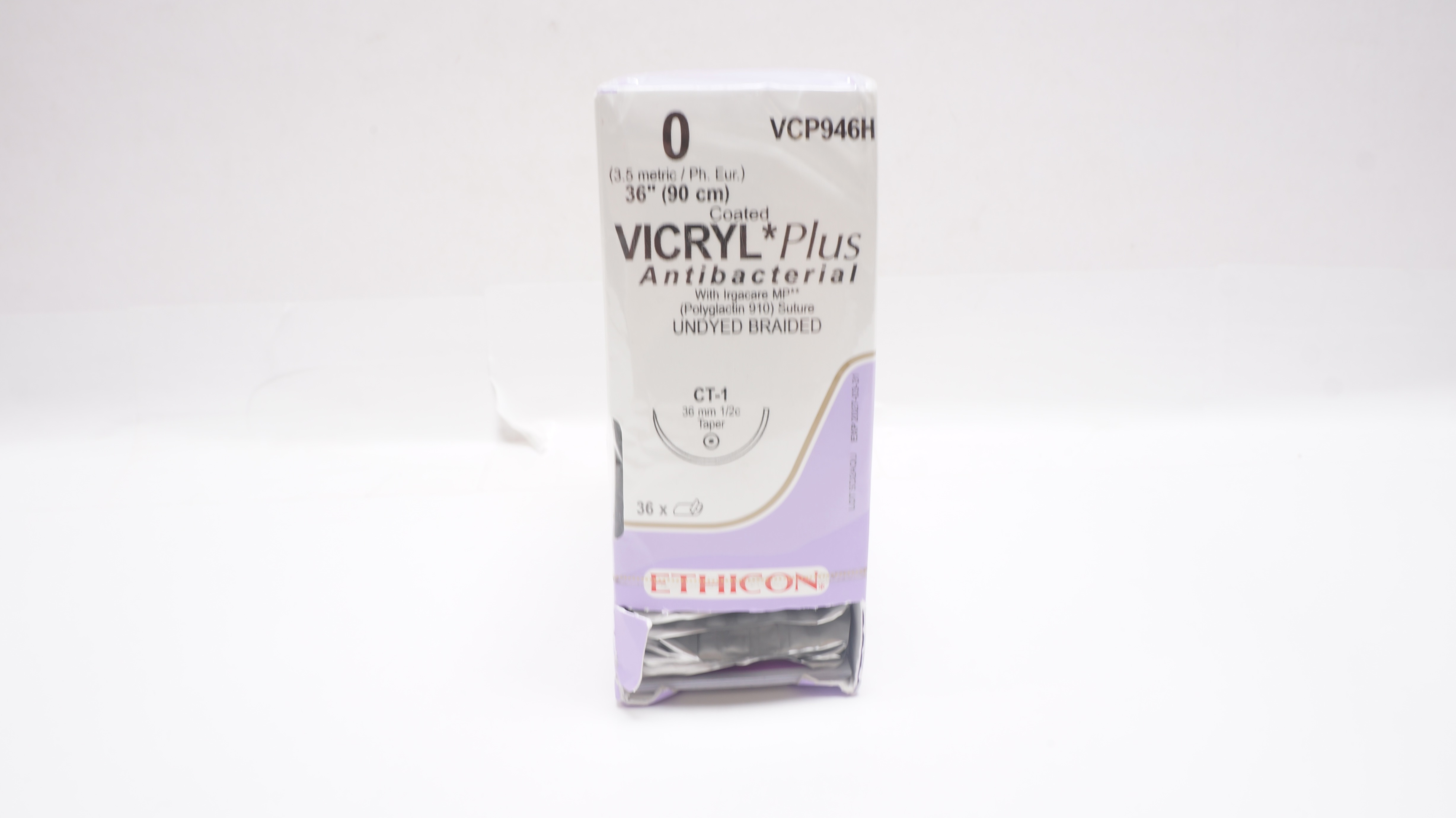 Ethicon VCP946H 0 VICRYL Plus, CT-1 36mm 1/2c Taper, 36 -Box of 35