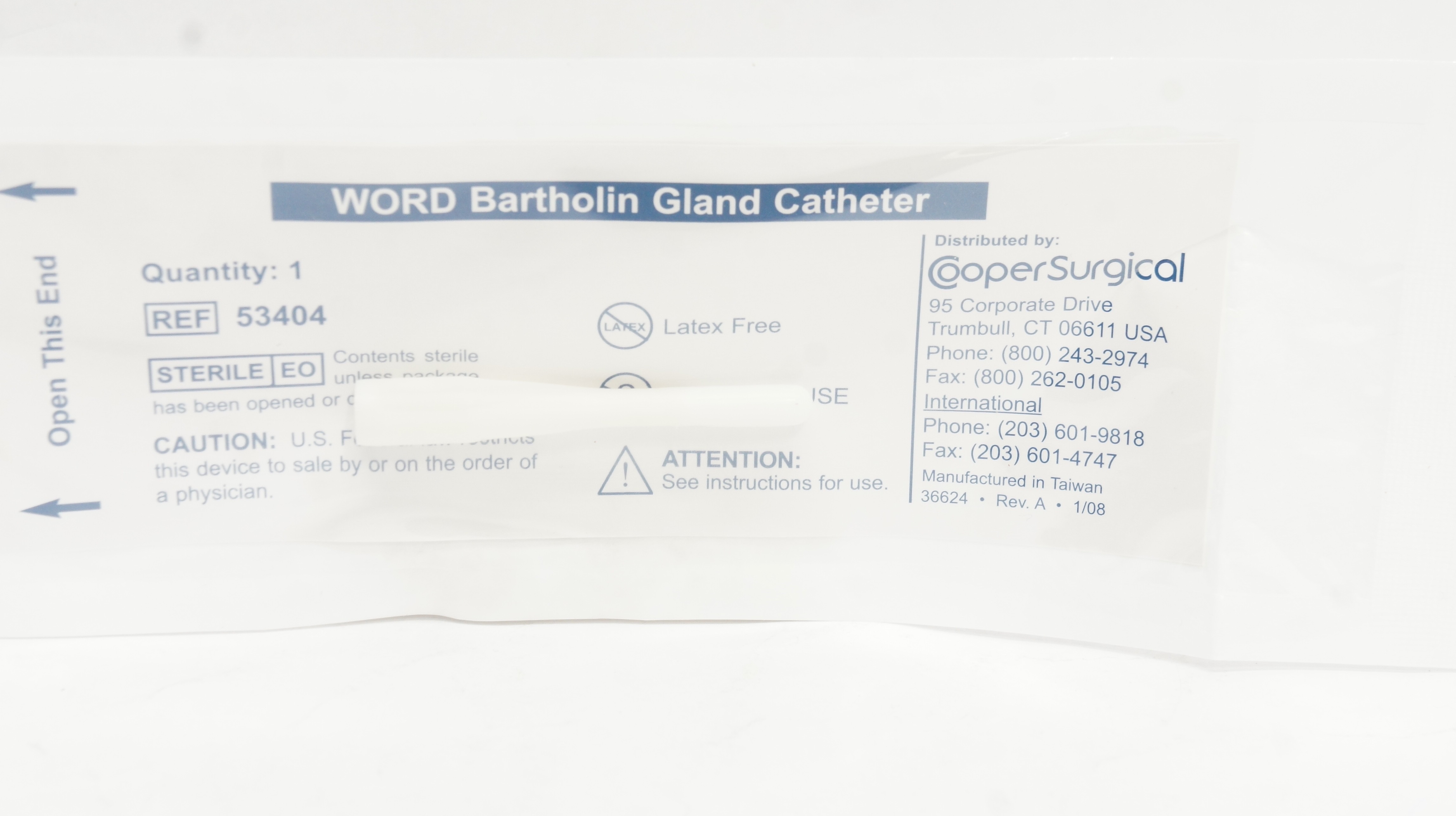 Cooper Surgical 53404 Word Bartholin Gland Cath. 3cc/mL (x)