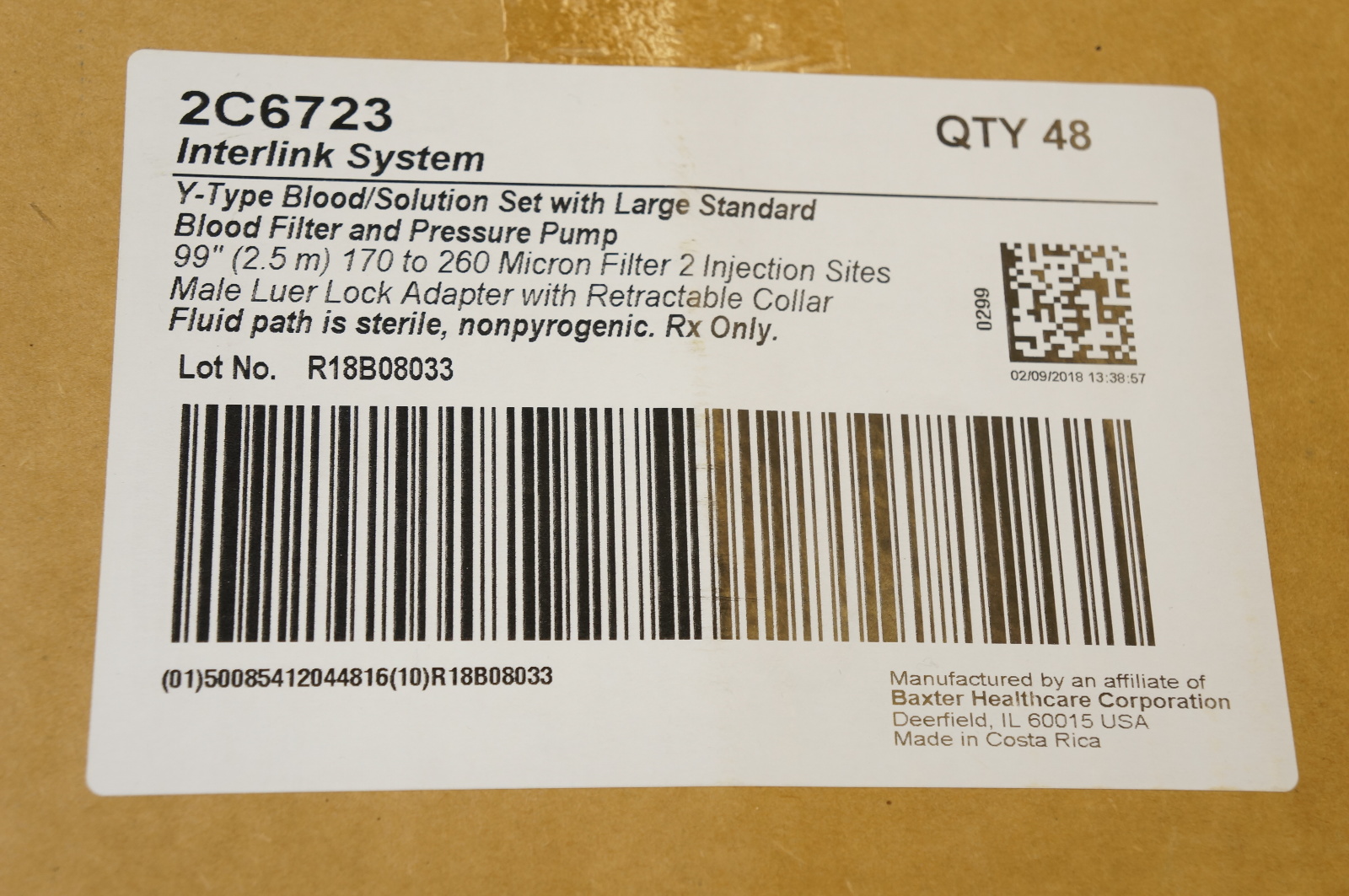 Baxter 2C6723 Interlink System Y-Type Blood/Solution Set W/Large 99in.-Box of 48