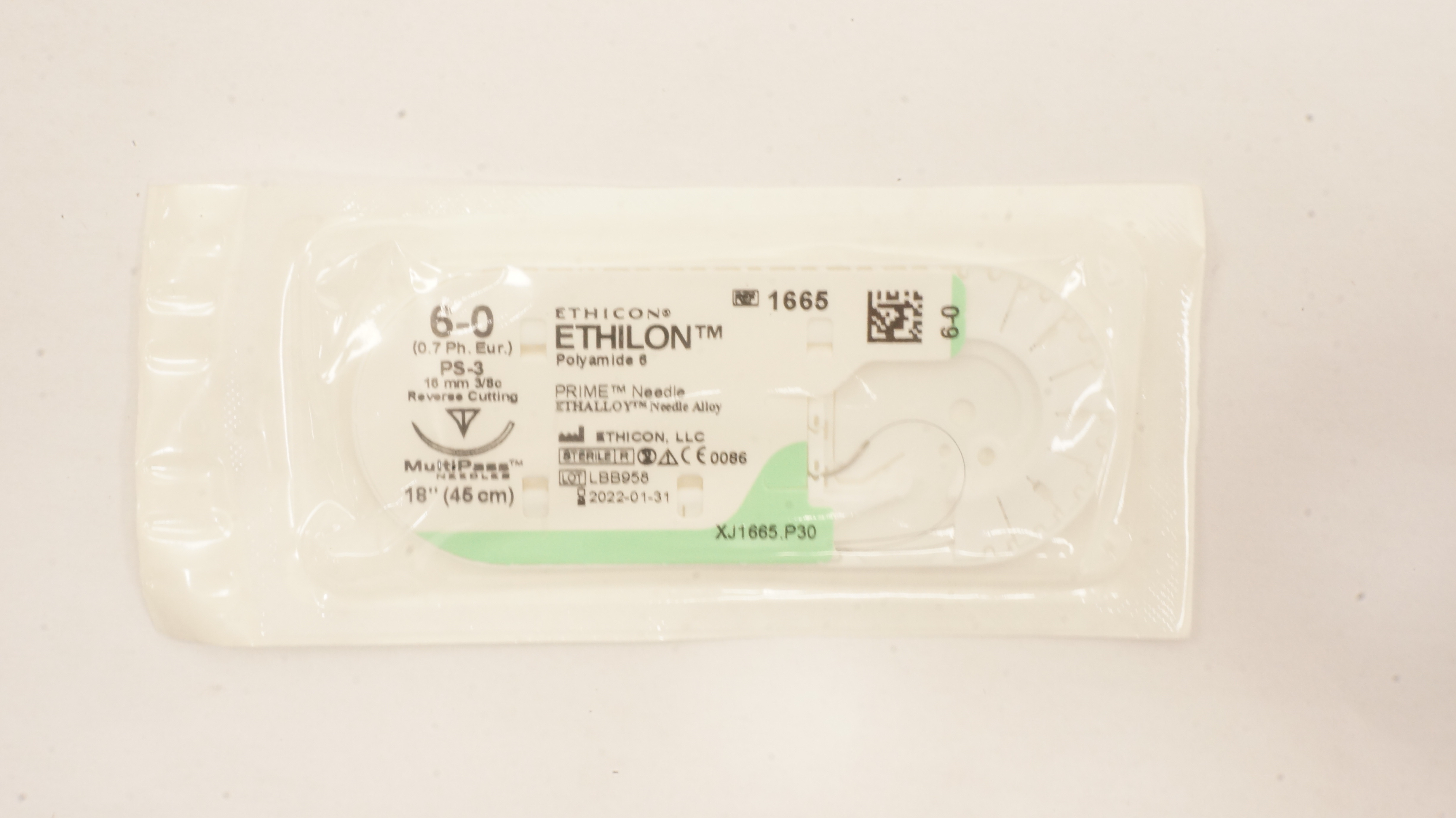 Ethicon 1665 6-0 Ethilon Polyamide 6 Stre PS-3 16mm Reverse Cutting 18inch (x)