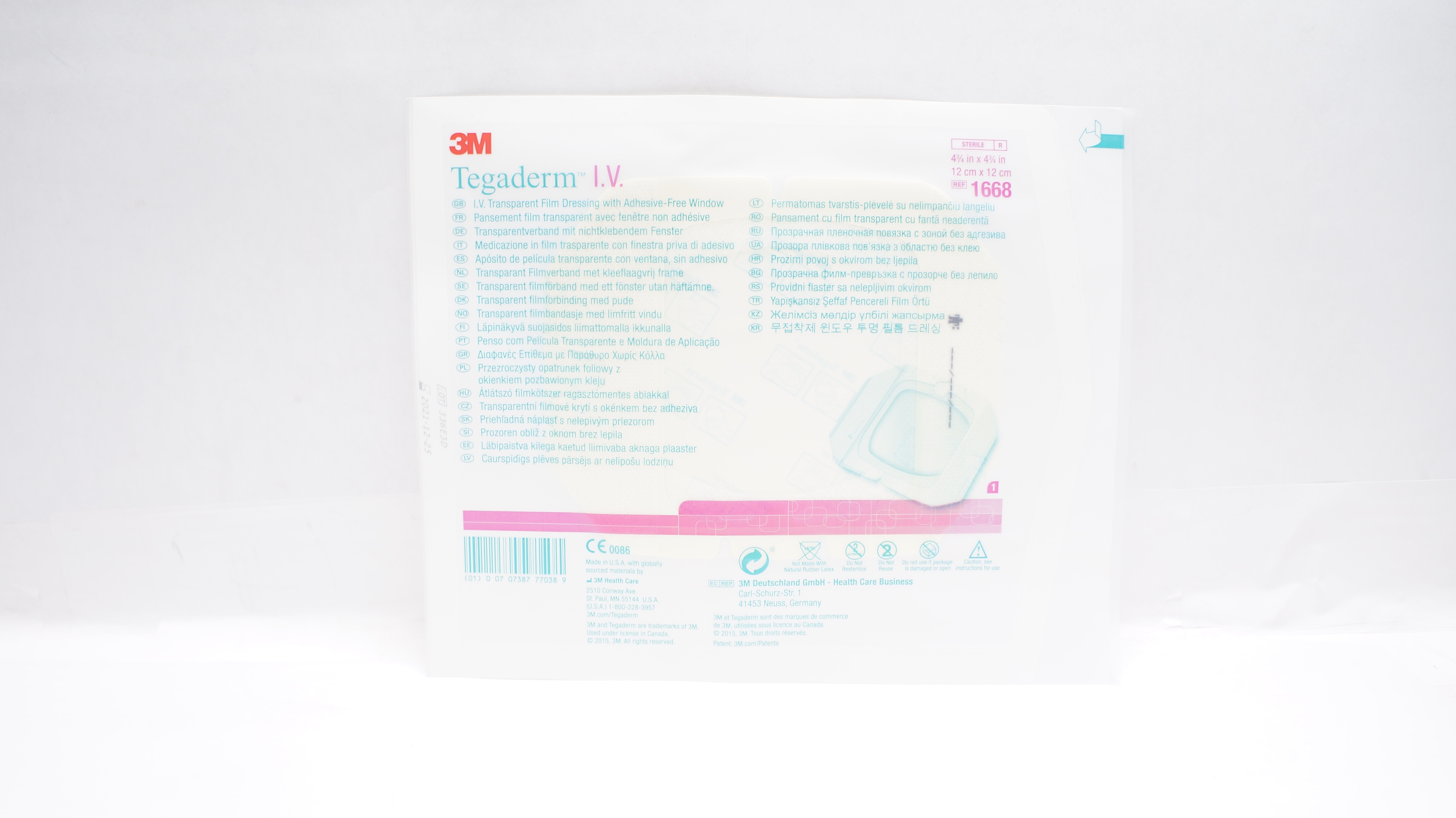 3M 1668 Tegaderm IV Transparent Film Dressing  4-3/4 inch x 4-3/4 inch (x)