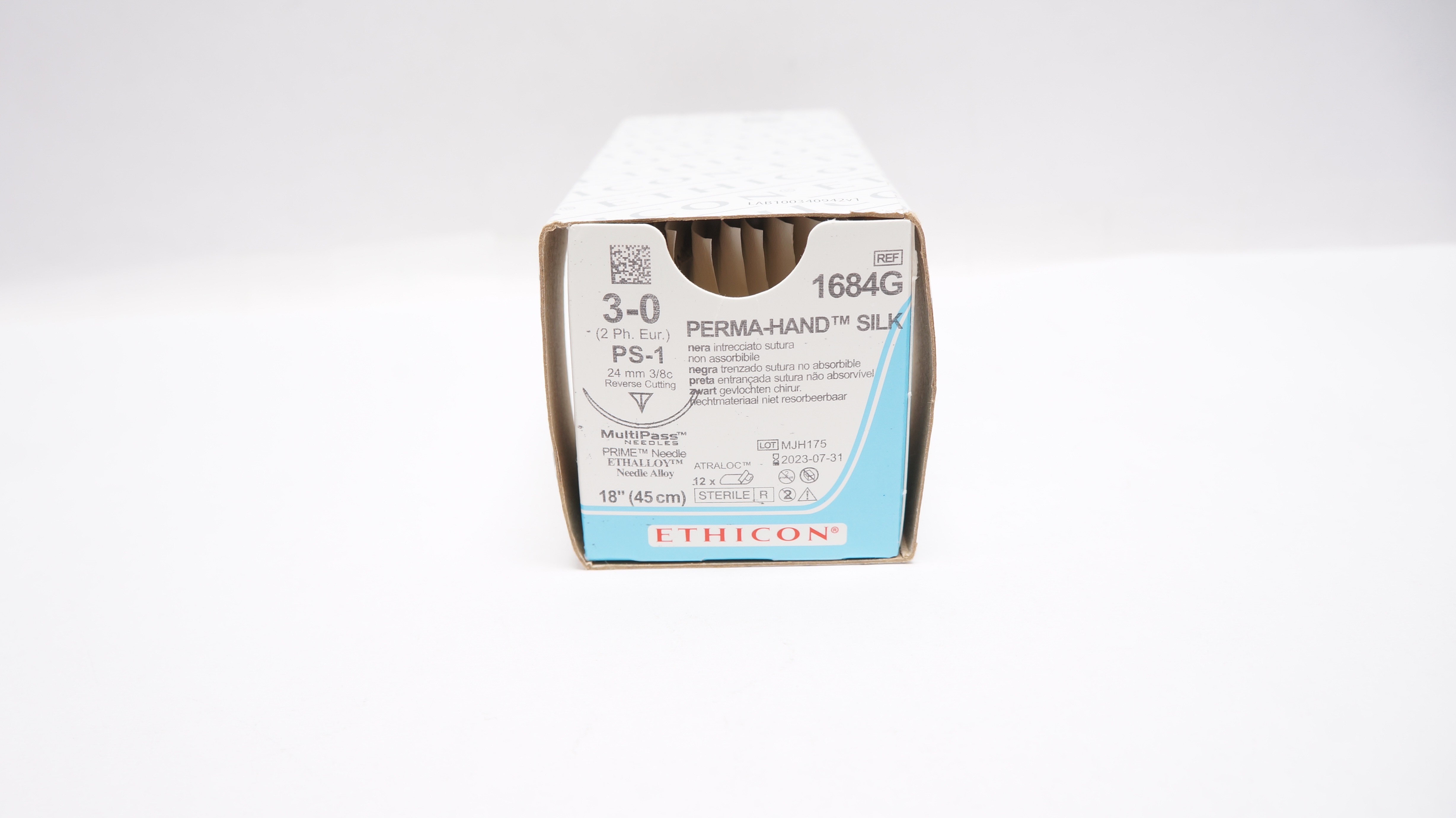 Ethicon 1684G 3-0 Perma-Hand PS-1 24mm 3/8c Reverse Cutting 18in(x)-Box of 11