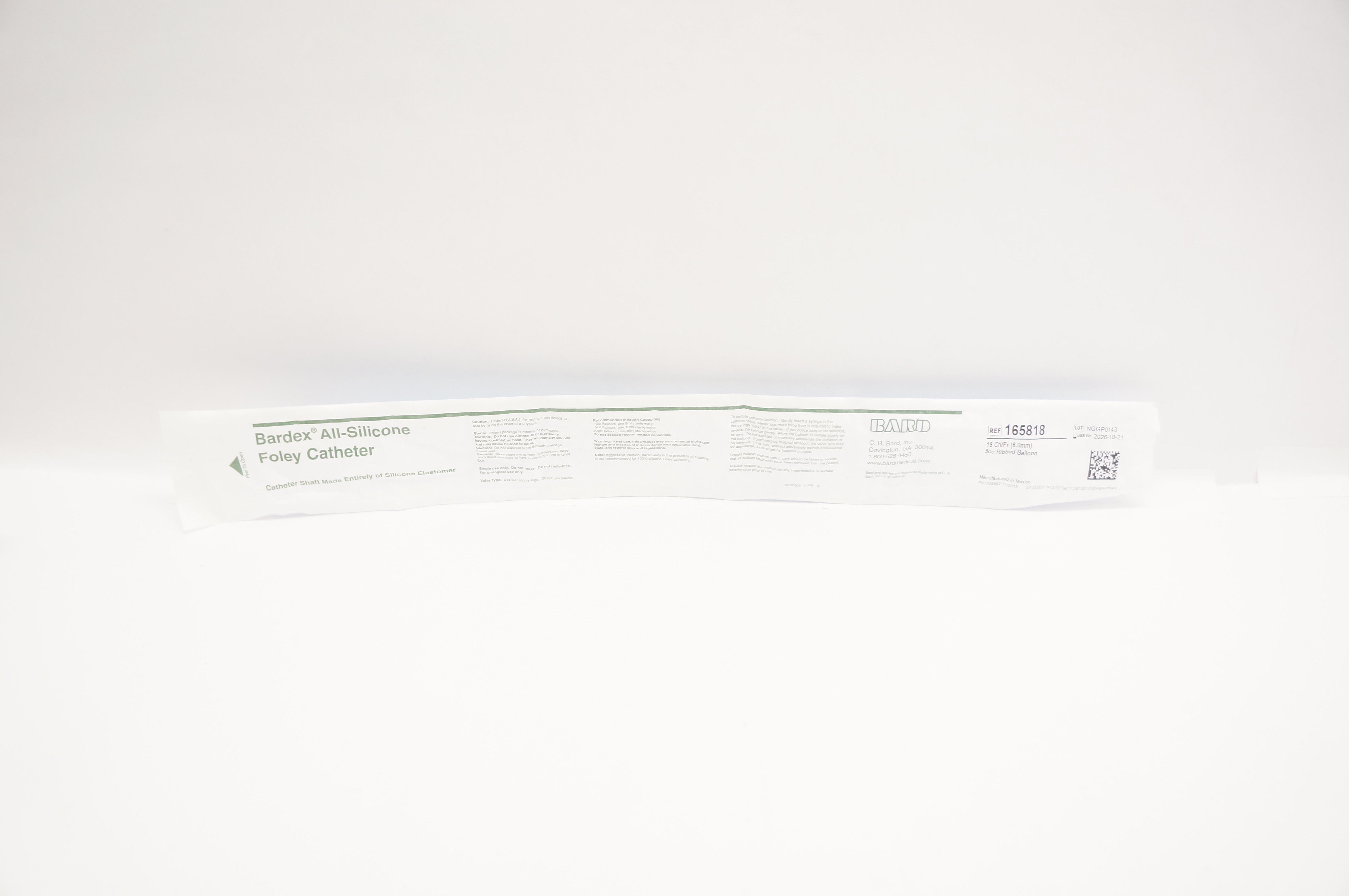 Bard 165818 All-silicone Foley Cath. 18Fr 5cc Ribbed Balloon