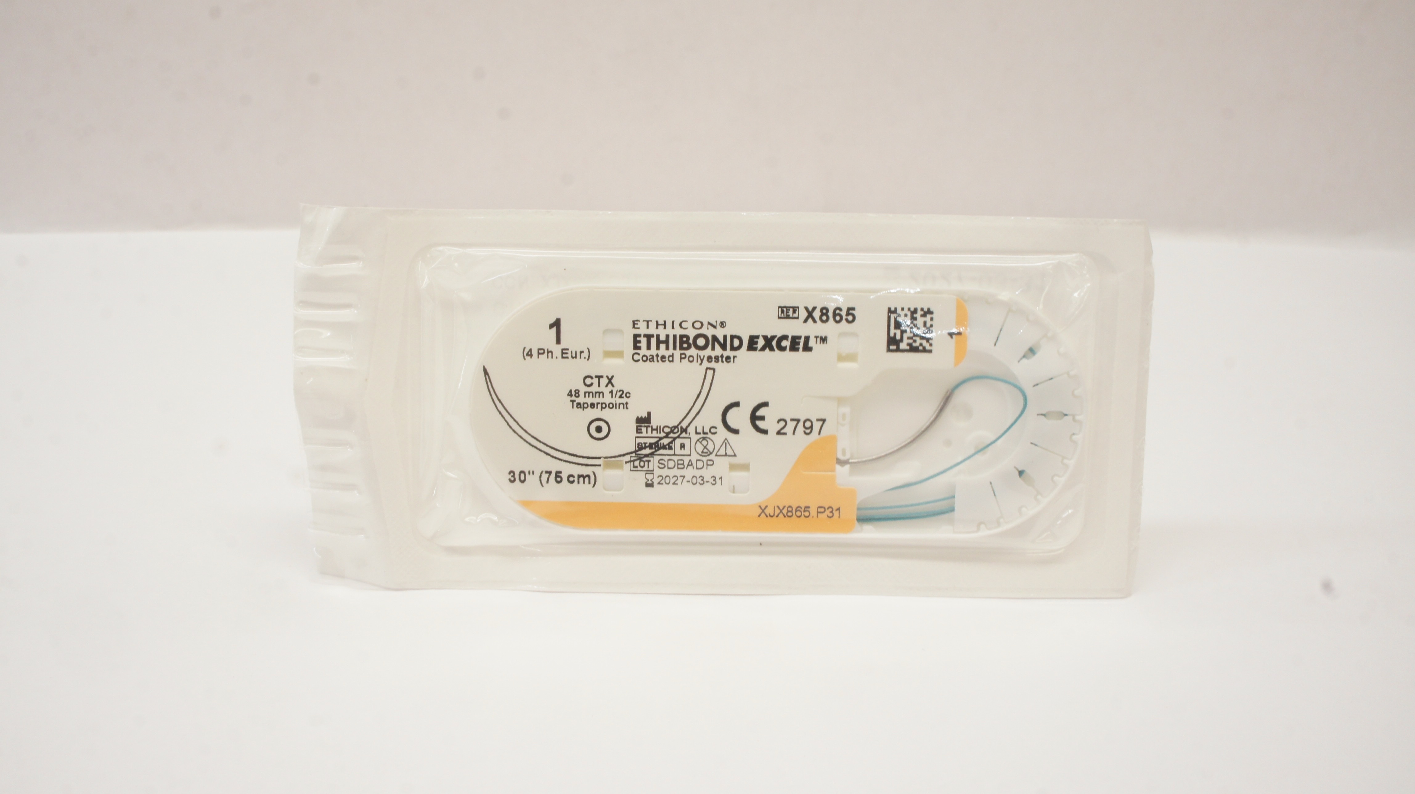 Ethicon X865 1 Ethibond Excel CTX 48mm 1/2c Taper 30inch