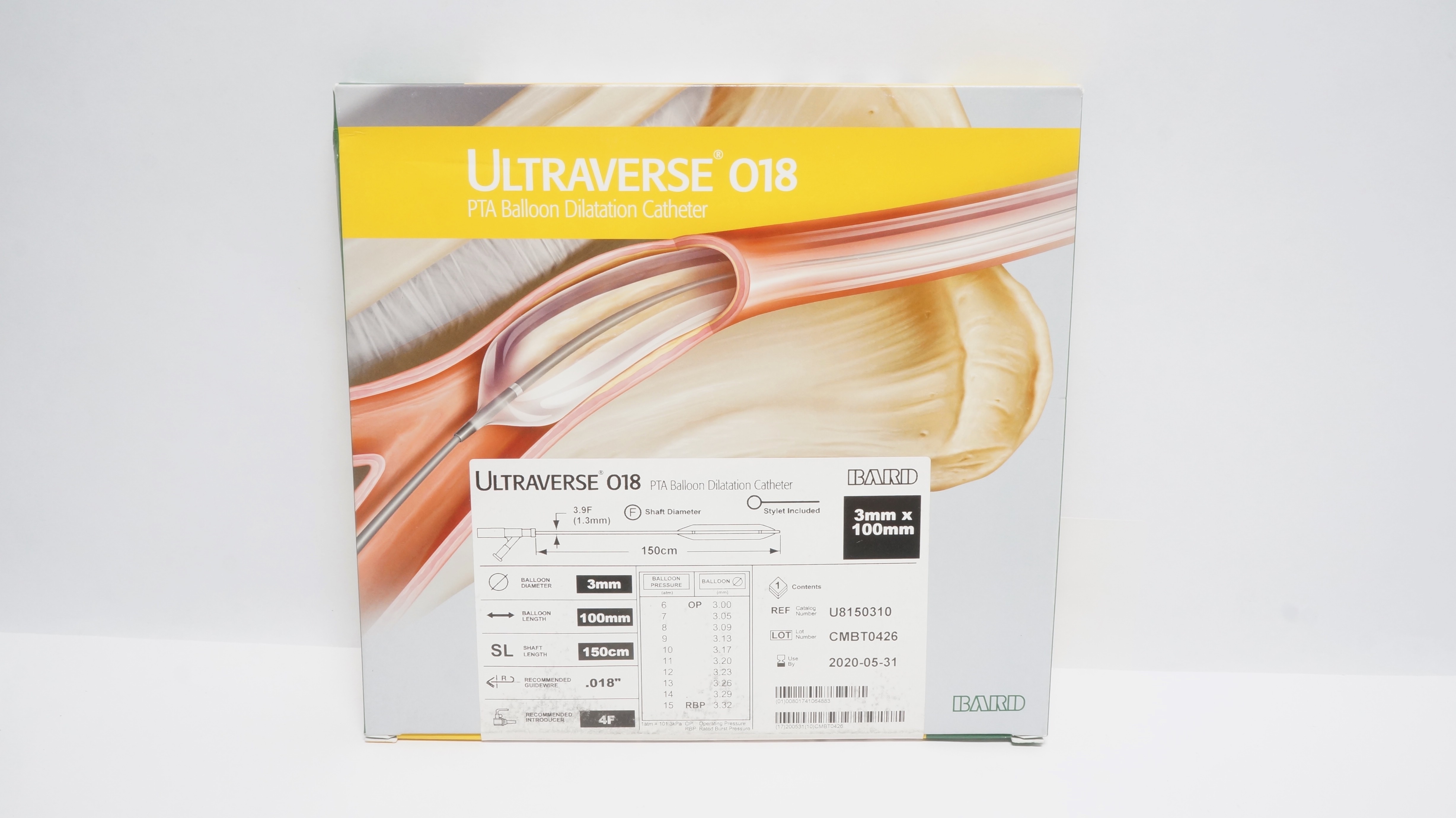 Bard U8150310 Ultraverse O18 PTA Balloon Dilatation Cath. 3.9F x 150cm (x)