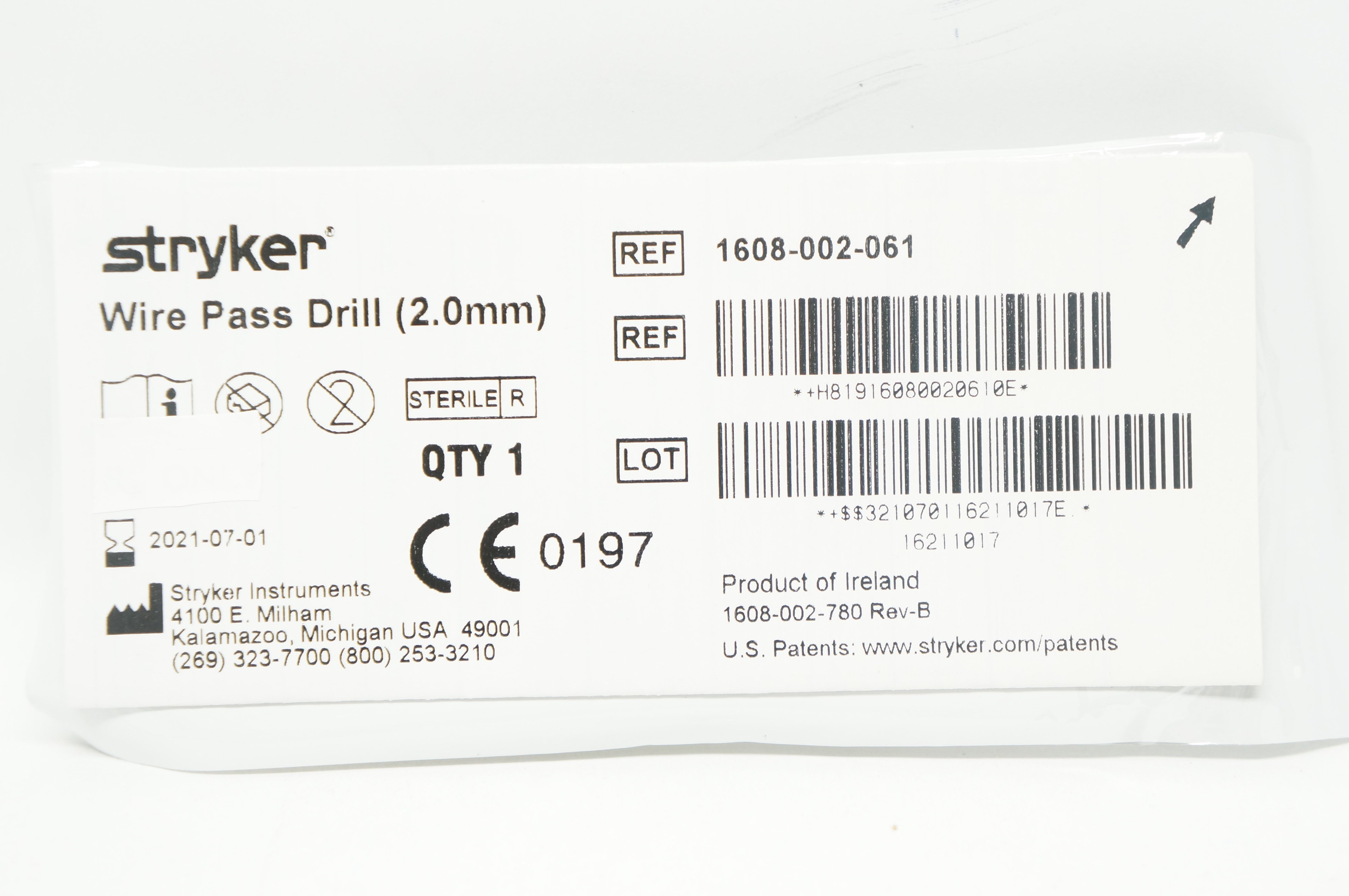 Stryker 1608-002-061 Wire Pass Drill Bit 2.0mm (x)
