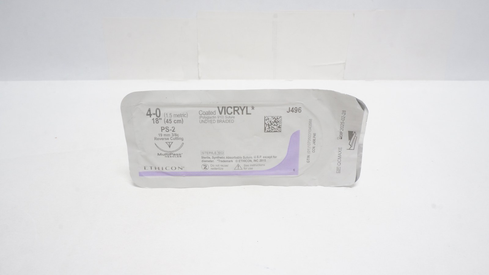ETHICON J496 VICRYL Suture 4-0 18" Undyed PS-2 Needle