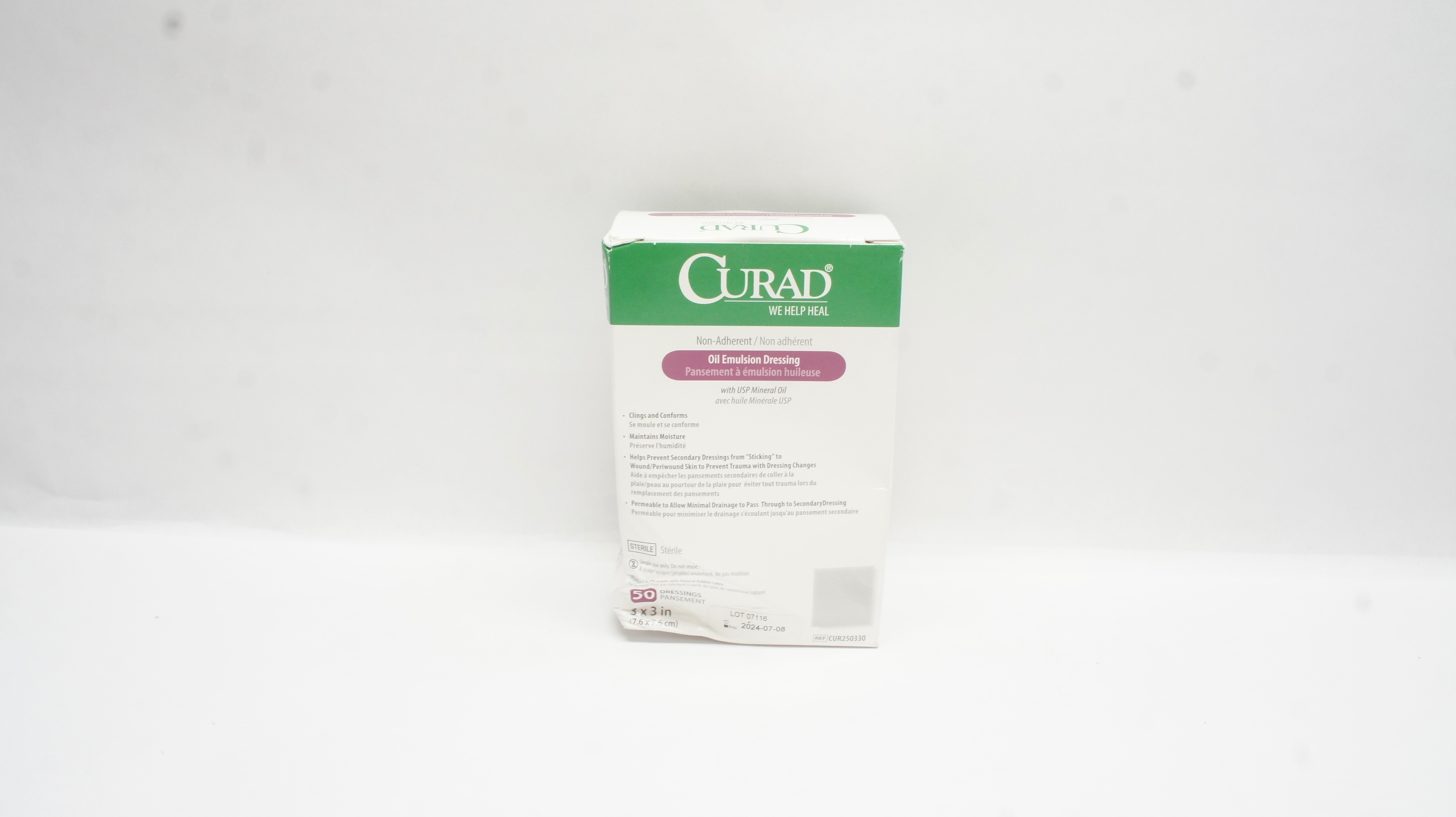Medline CUR250330 Curad Non-Adherent Oil Emulsion Dressing 3 x 3inch - Box of 50