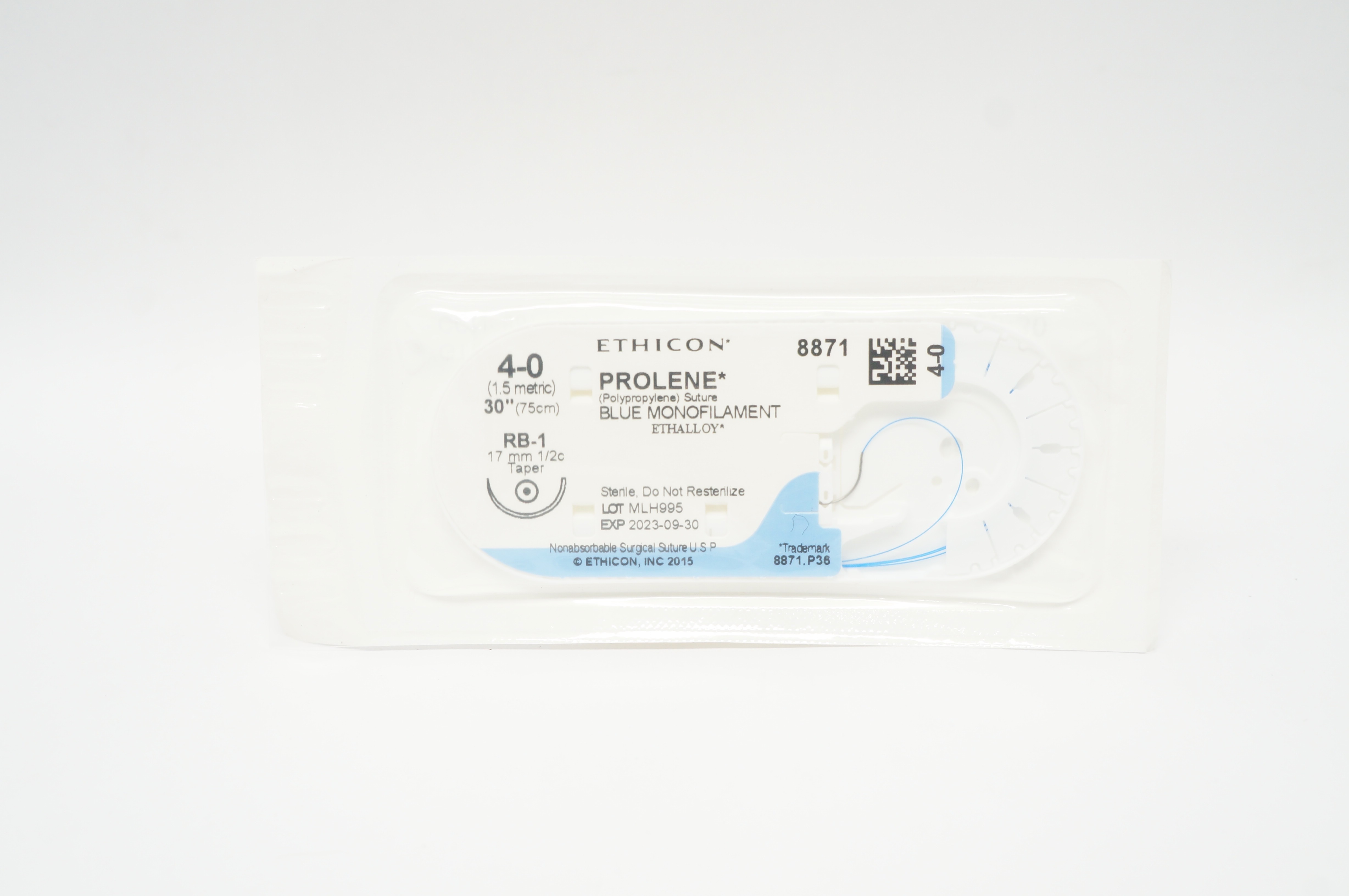 Ethicon 8871 4-0 PROLENE Polypropylene Stre RB-1 17mm 1/2c Taper, 30inch