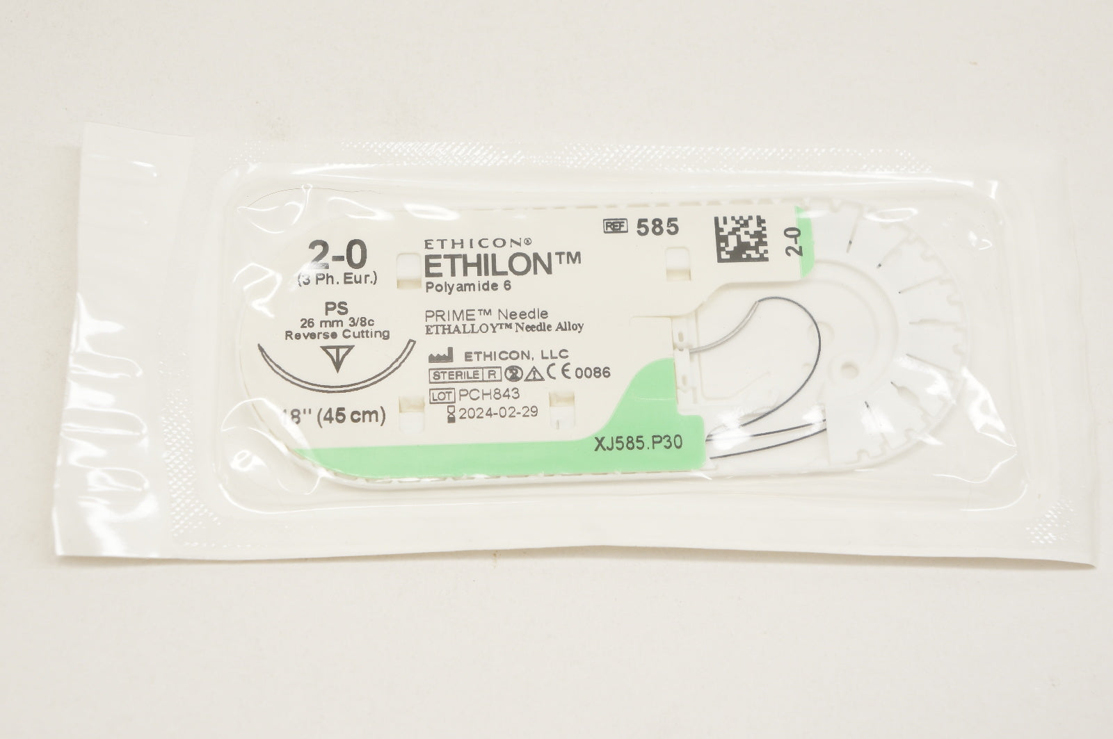 Ethicon 585 2-0 ETHILON, PS, 26mm 3/8c, 18inch